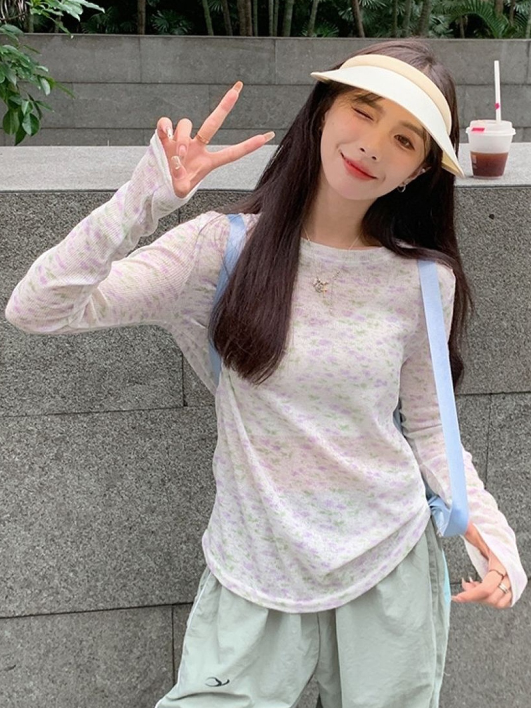 

KPOP Women Printed Extended Sleeves Top, Purple