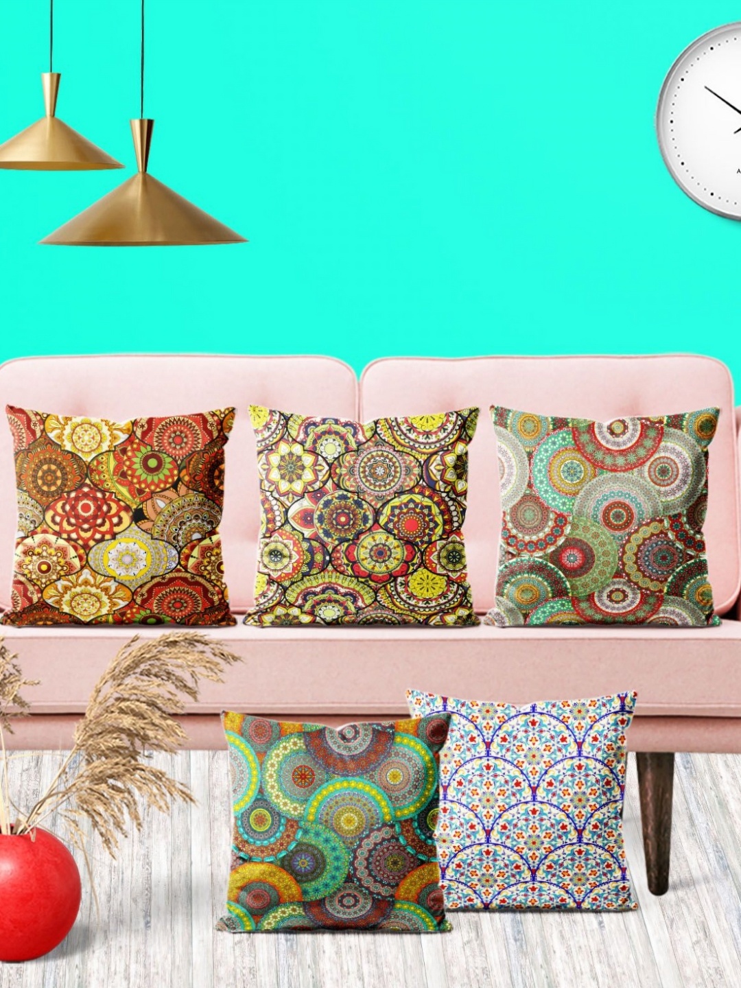 

ArtzFolio Multicoloured Set of 5 Square Cushion Covers, Multi