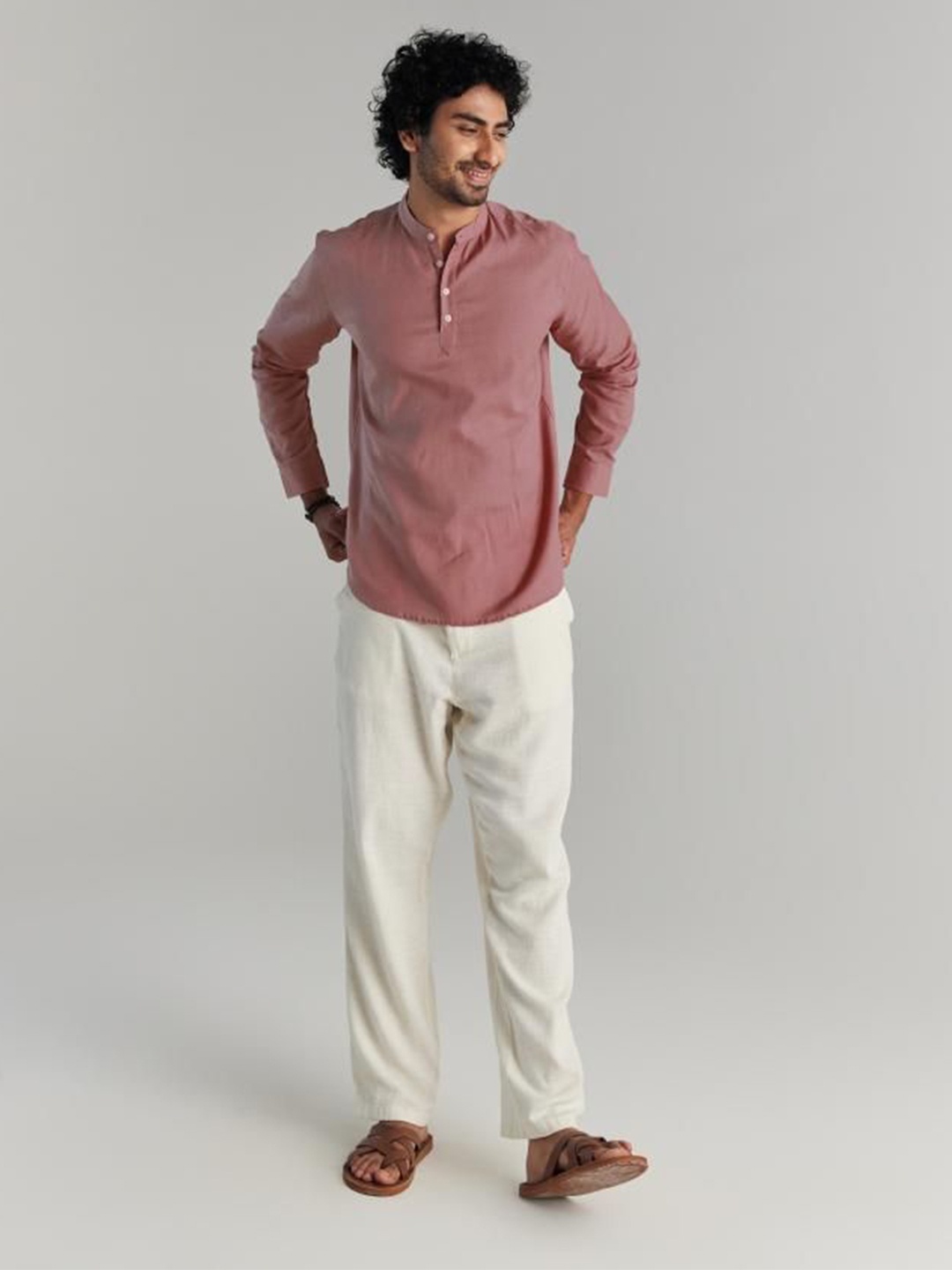 

SAADAA Mandarin Collar Straight Kurta, Pink