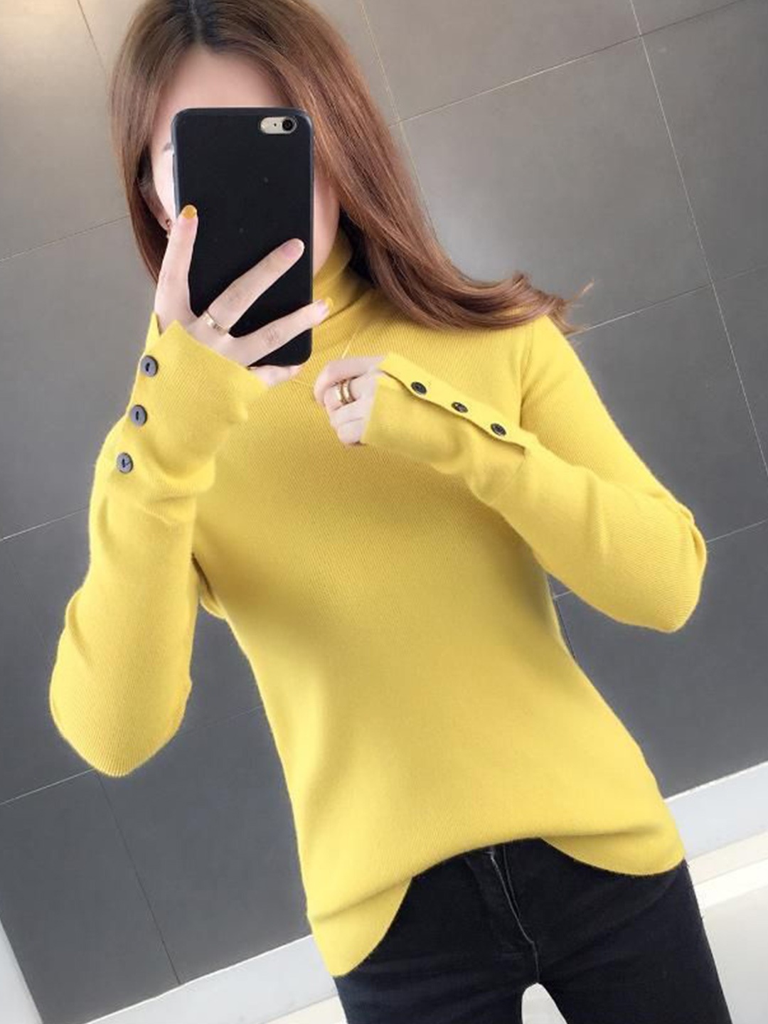 

StyleCast Women High Neck Long Sleeves Top, Yellow