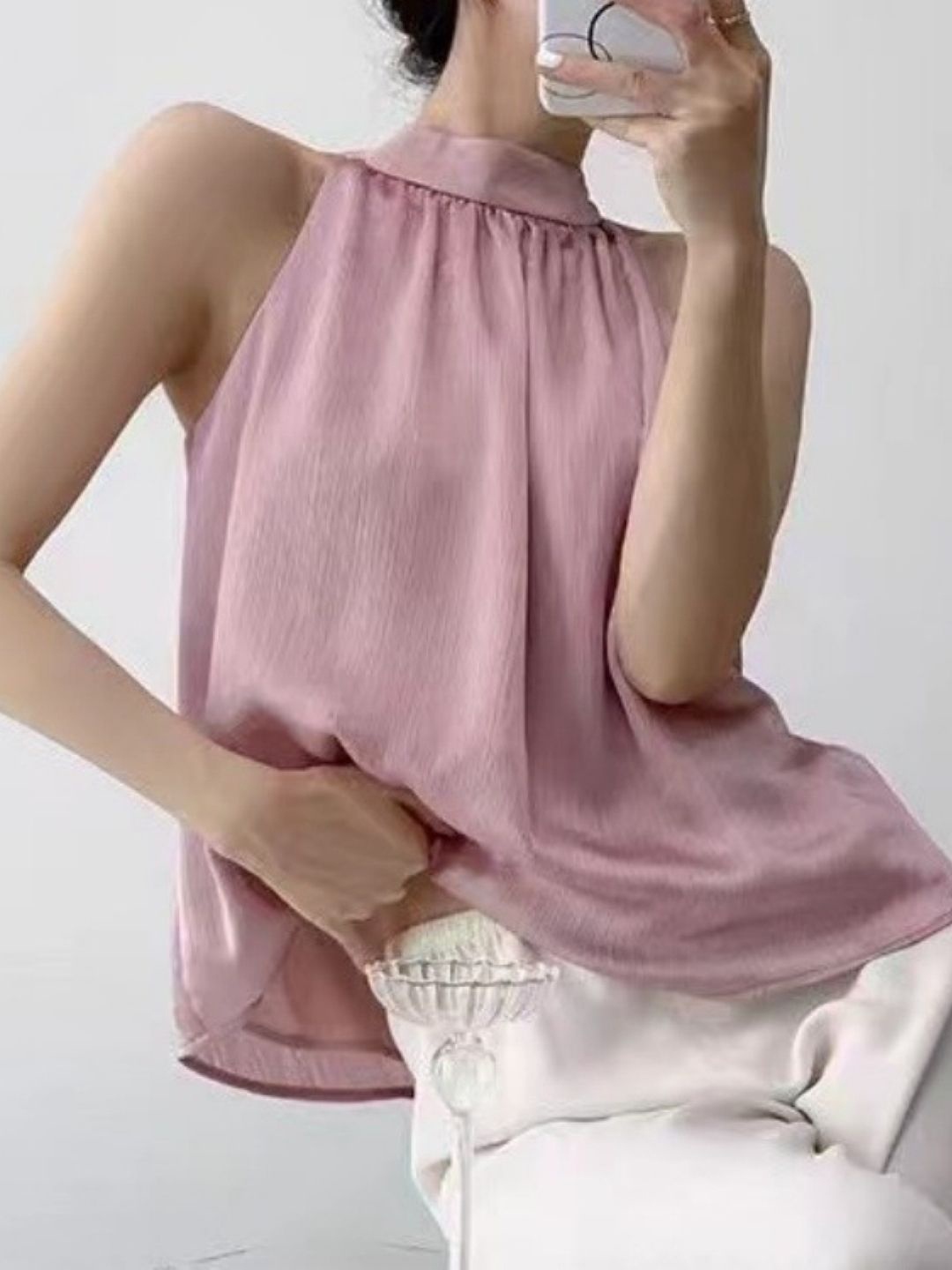 

KPOP Women Round Neck Sleeveless Top, Pink