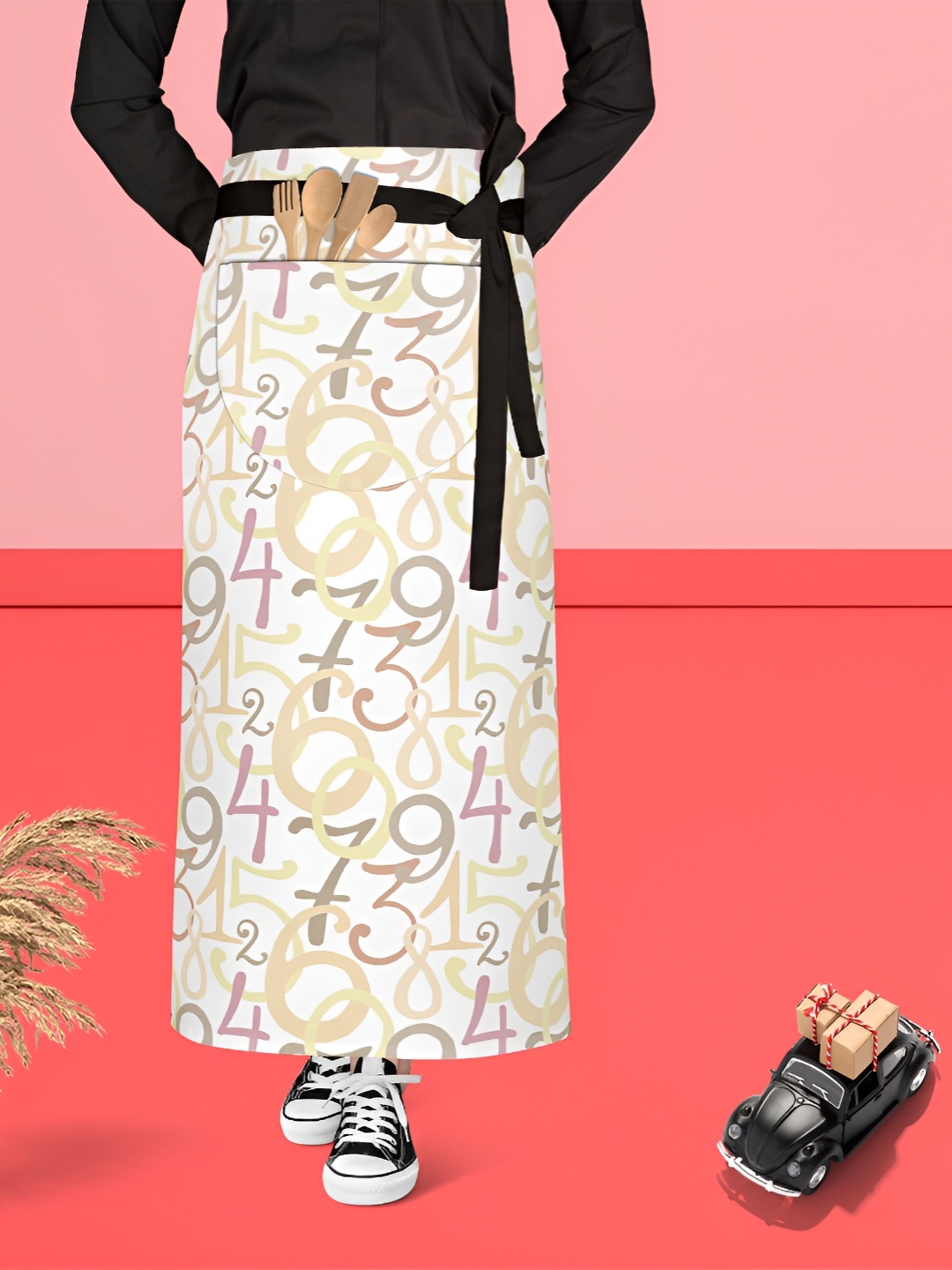 

ArtzFolio White & Pink Printed Cotton Waist Apron