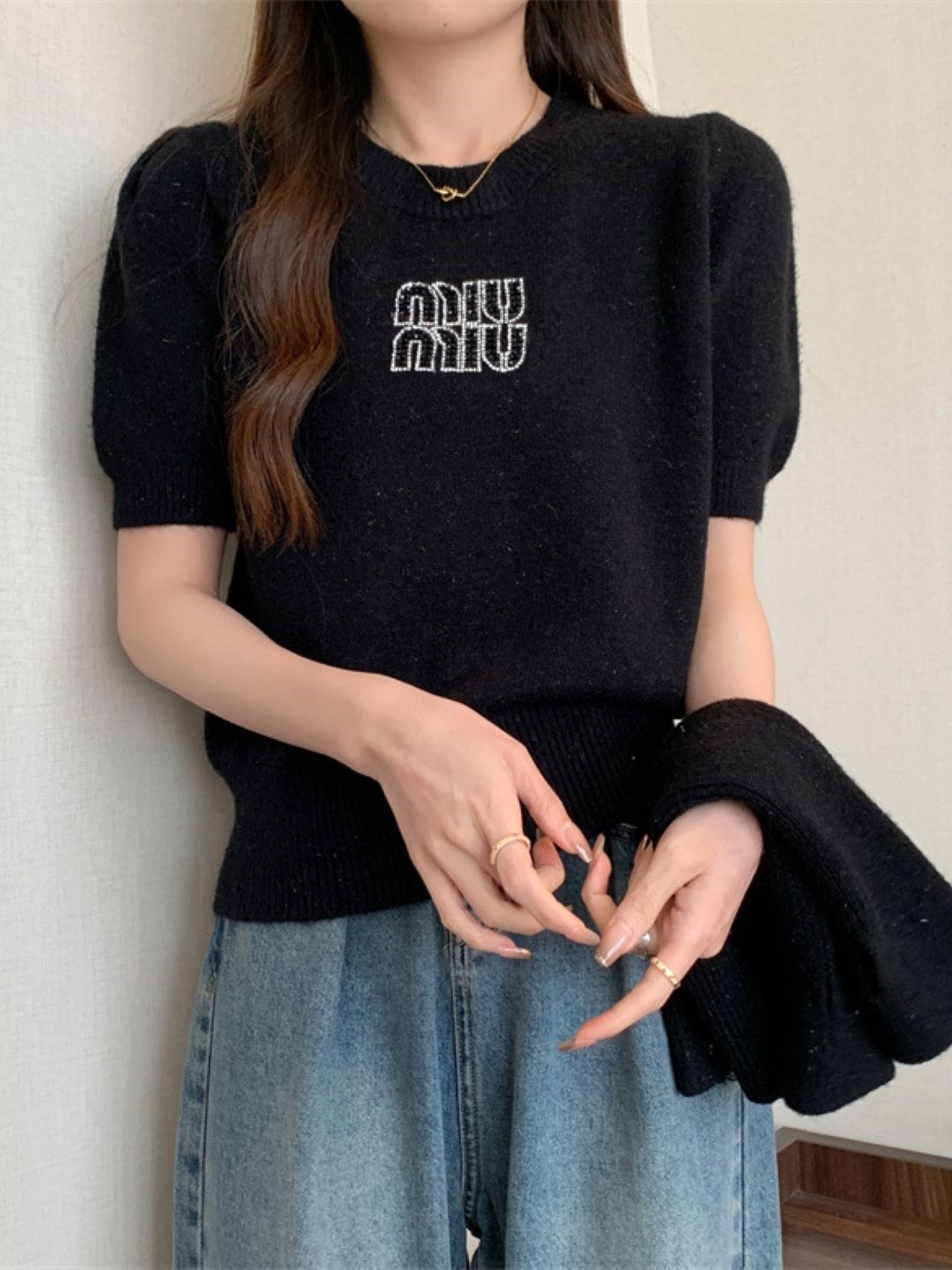 

KPOP Typography Printed Winter Top, Black