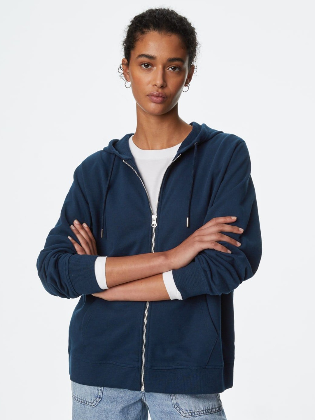 

Marks & Spencer Women Pure Cotton Hooded Sweatshirt, Navy blue