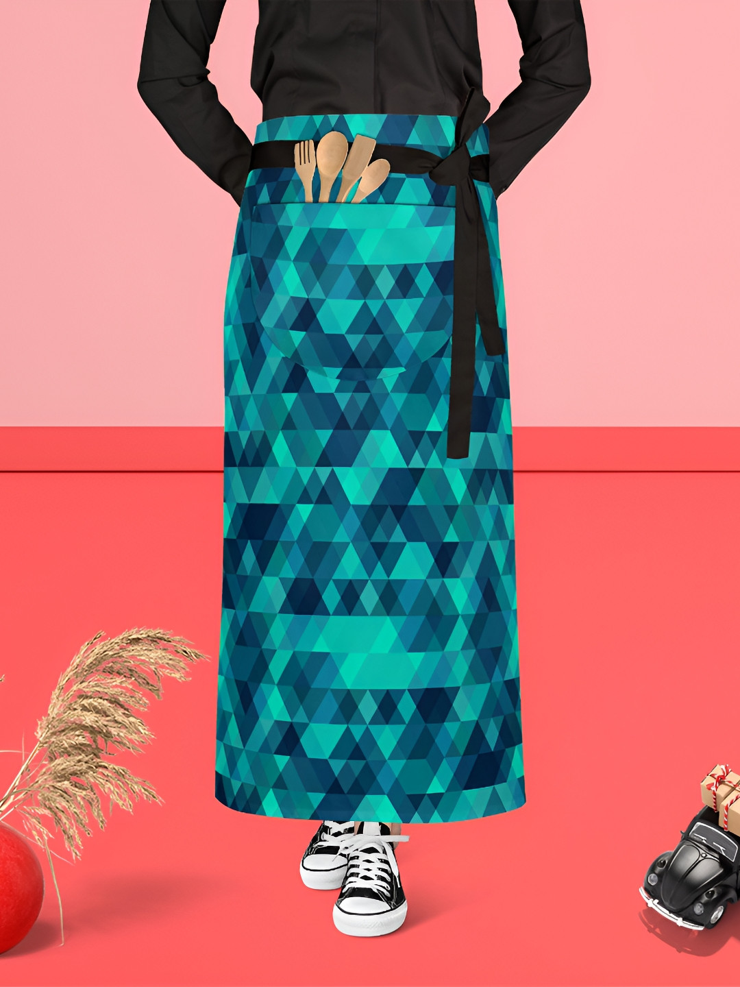 

ArtzFolio Black & Blue Printed Cotton Waist Apron