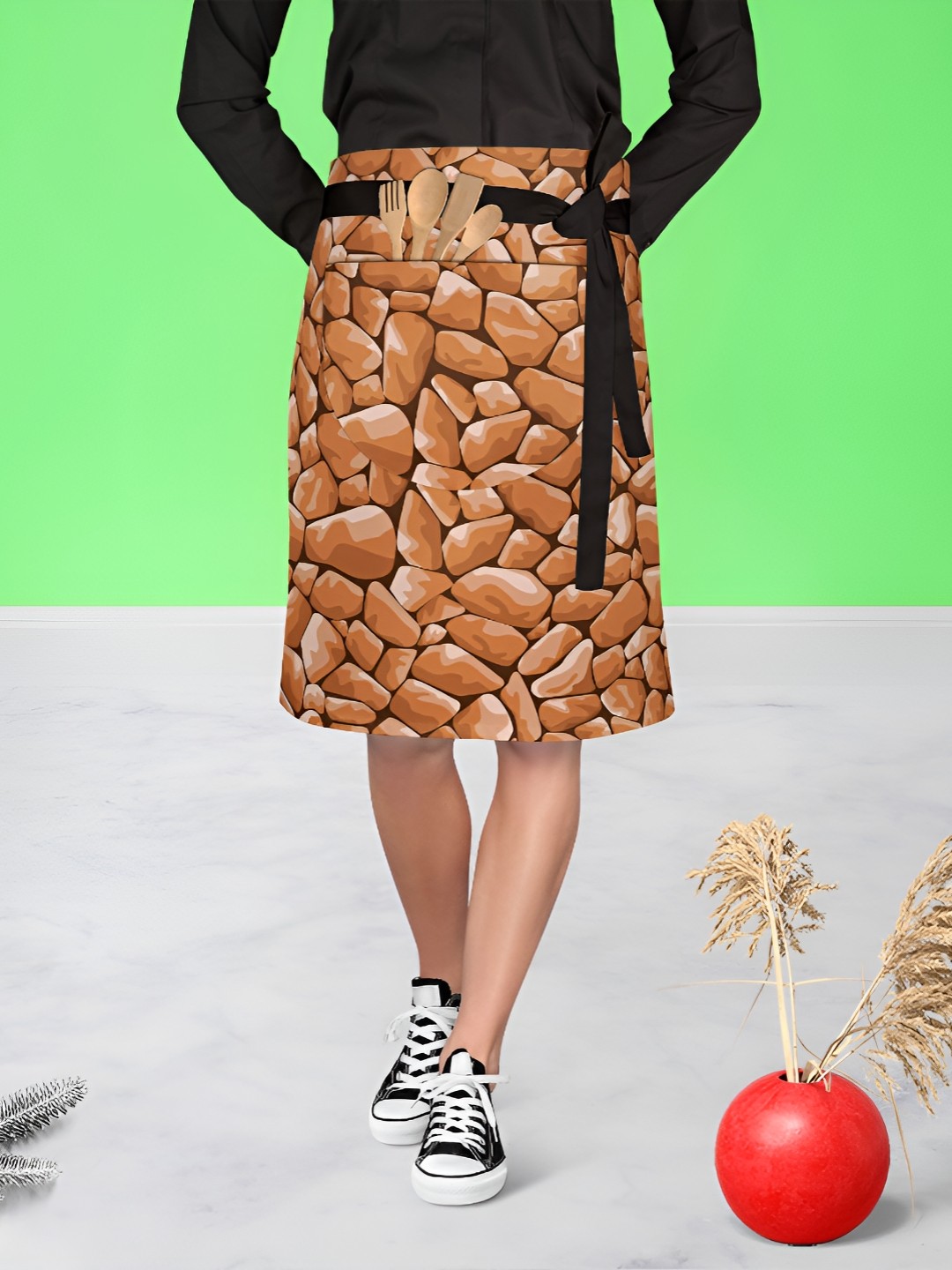 

ArtzFolio Abstract Decor Brown Printed Cotton Waist To Knee Apron