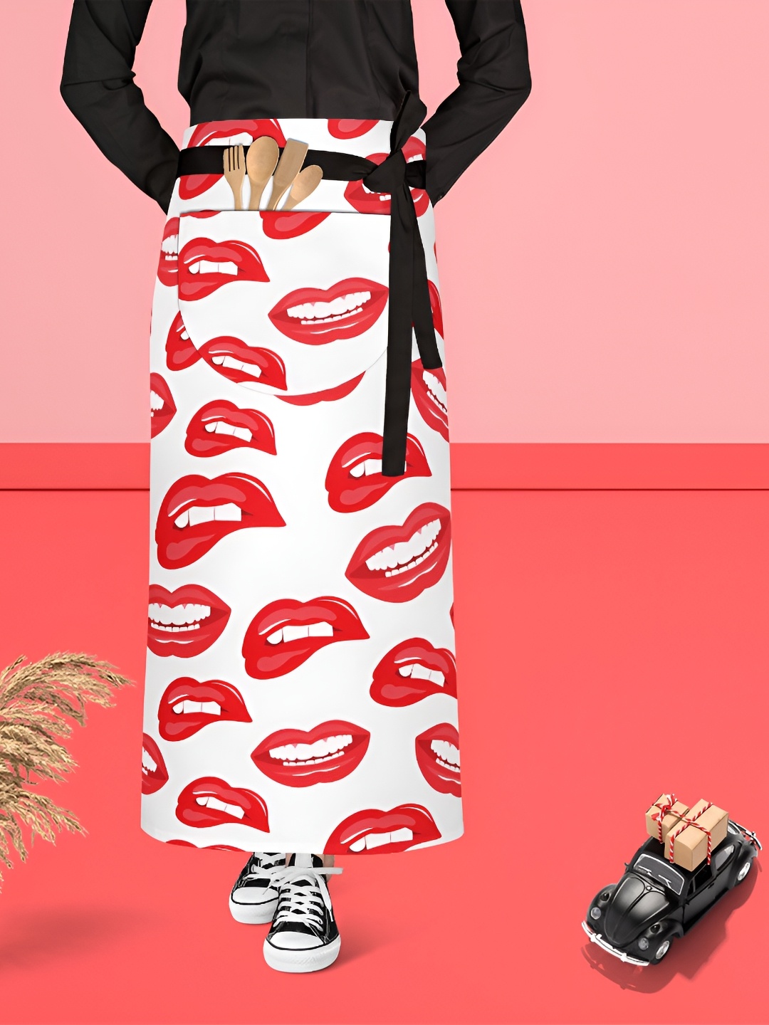 

ArtzFolio White & Red Printed Cotton Waist Apron