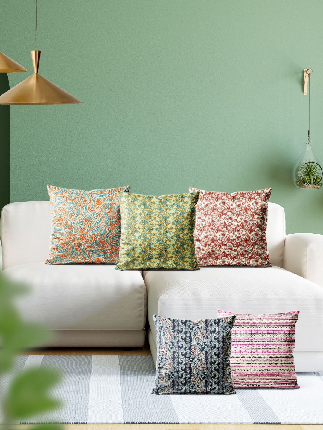 

ArtzFolio Multicoloured Set of 5 Velvet Square Cushion Covers, Multi