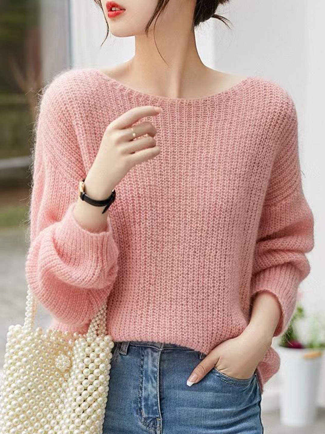 

StyleCast Women Self Design Long Sleeves Round Neck Sweater Vest, Pink