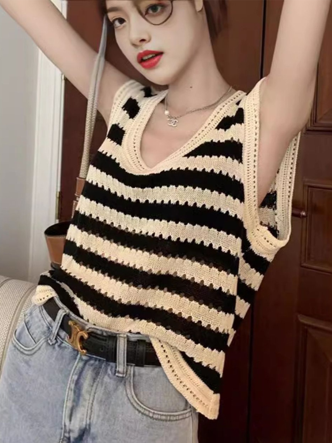 

HERE&NOW Women Striped Top, Cream