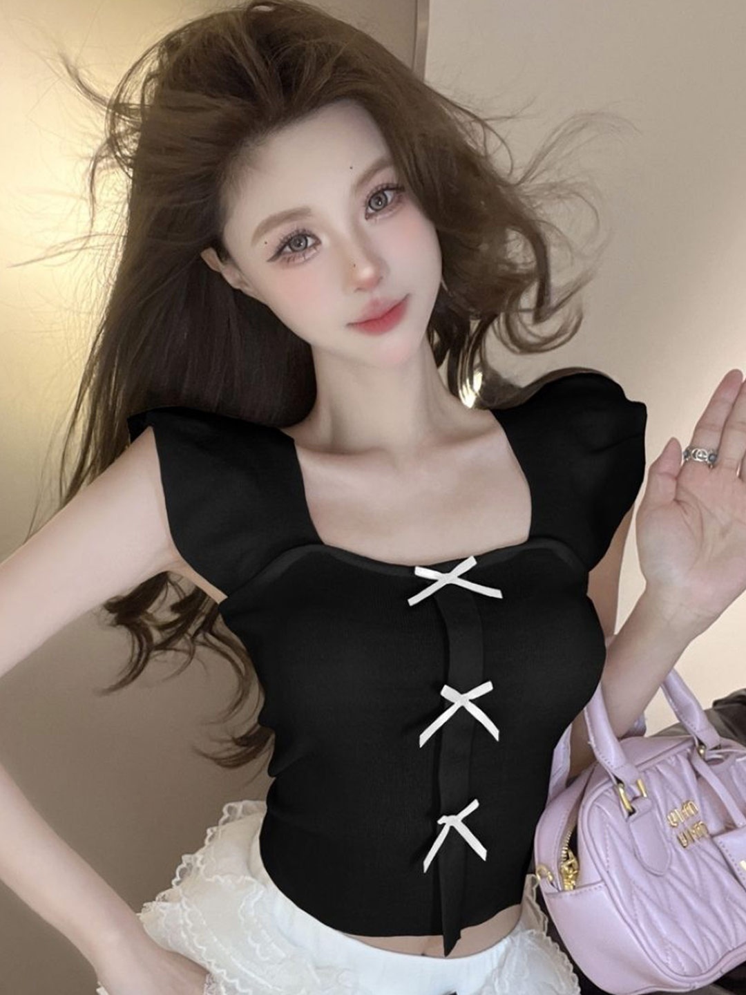 

KPOP Square Neck Crop Top, Black