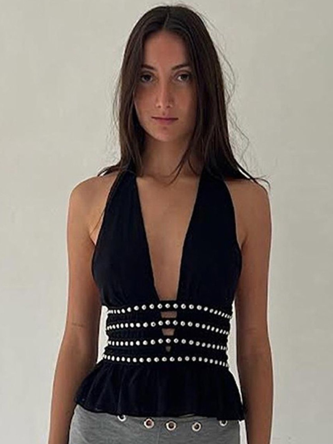 

KPOP Halter Neck Regular Top, Black
