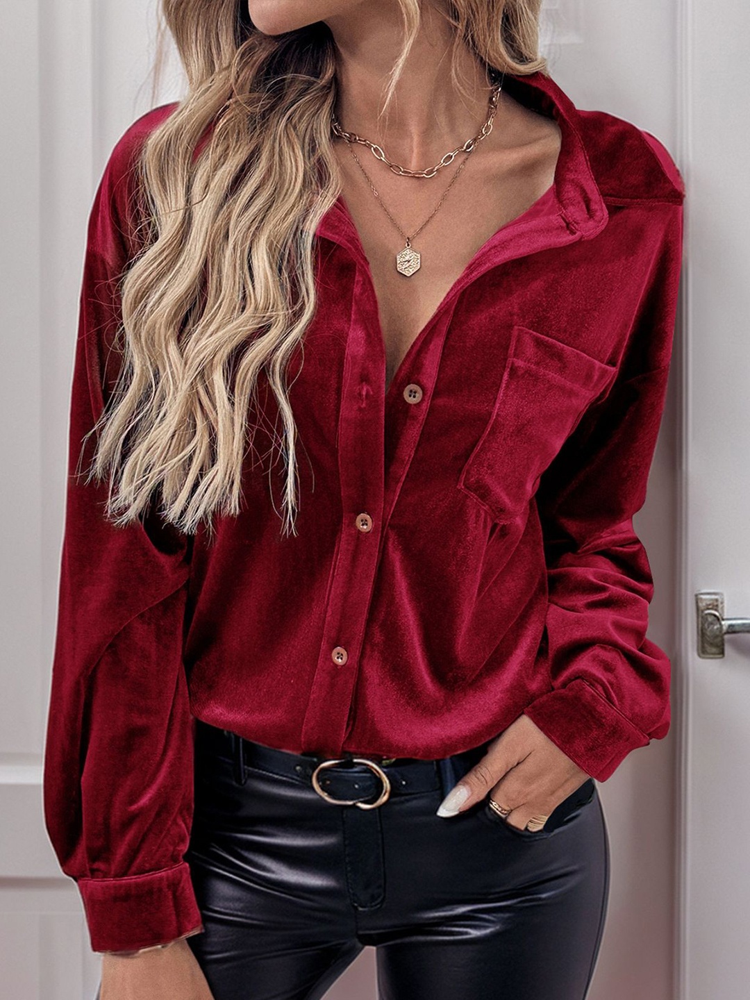 

StyleCast Women Opaque Casual Shirt, Maroon