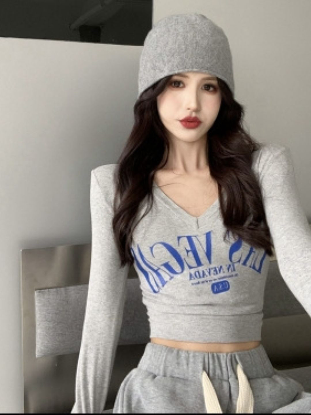 

HERE&NOW Women Extended Sleeves Crop Top, Grey