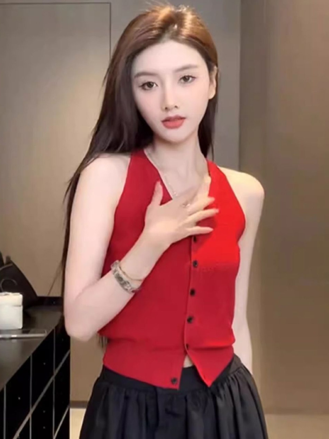 

HERE&NOW Women V - Neck Sleeves Top, Red