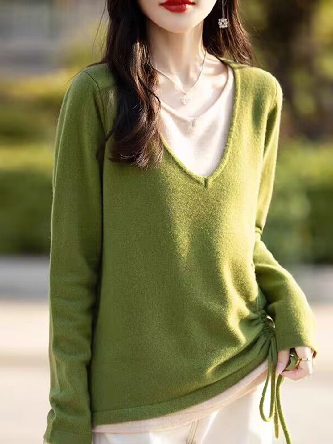 

StyleCast Women V-Neck Long Sleeves Top, Green