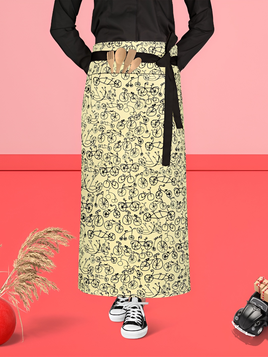 

ArtzFolio Yellow & Black Printed Cotton Waist Apron