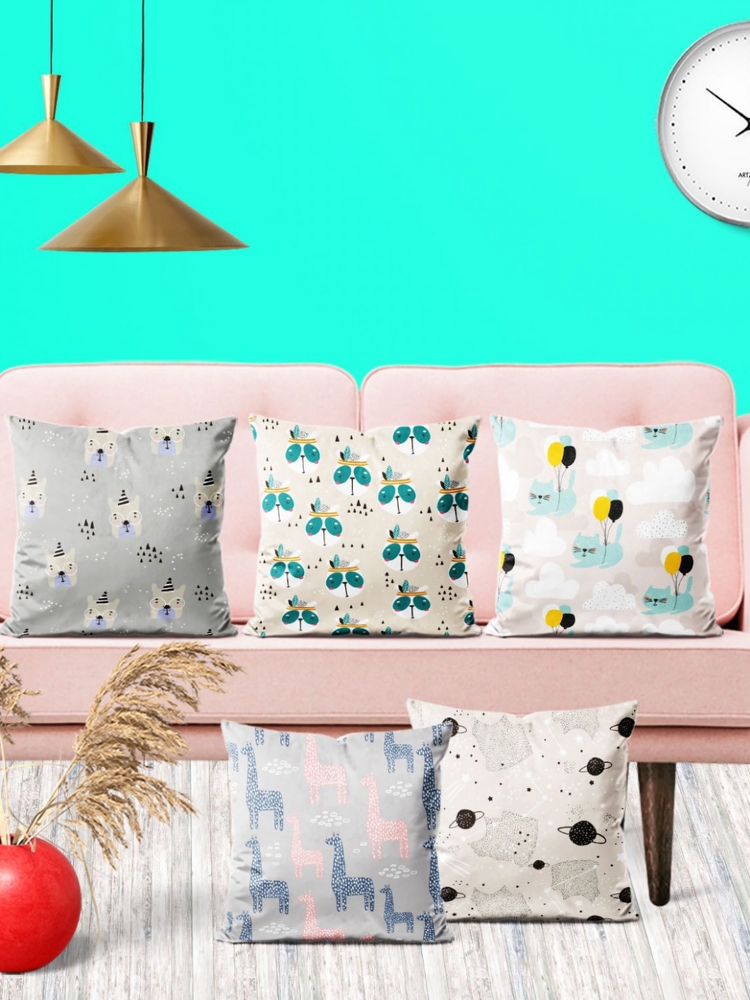

ArtzFolio Multicoloured Set of 5 Velvet Square Cushion Covers, Multi