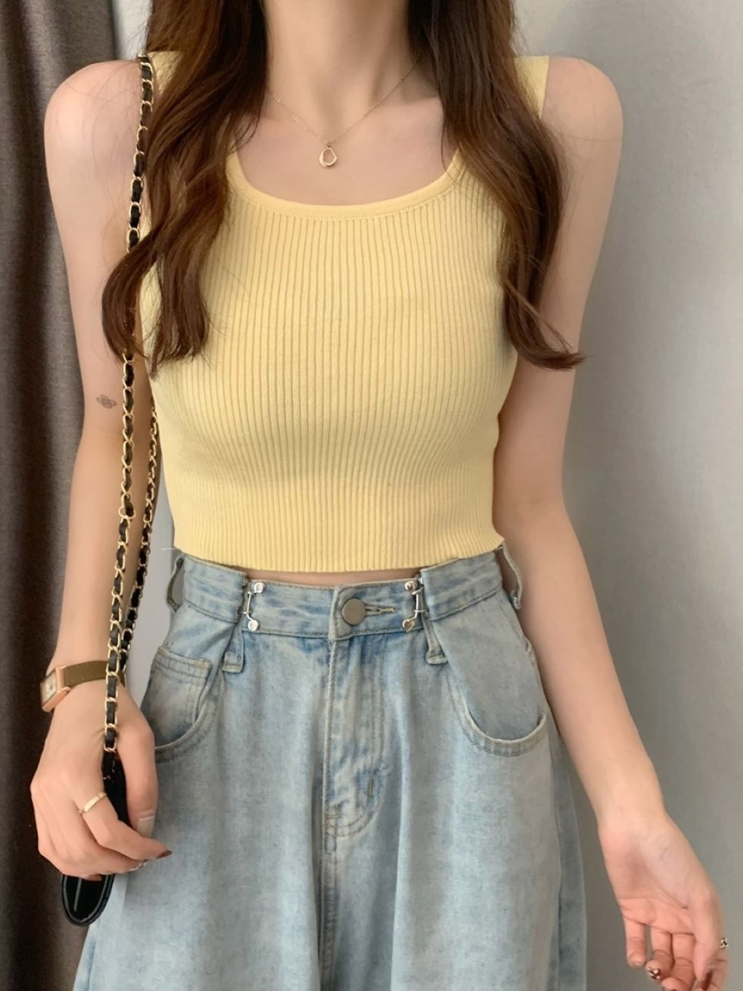 

HERE&NOW Women Vertical Stripes Striped Cotton Regular Top, Yellow