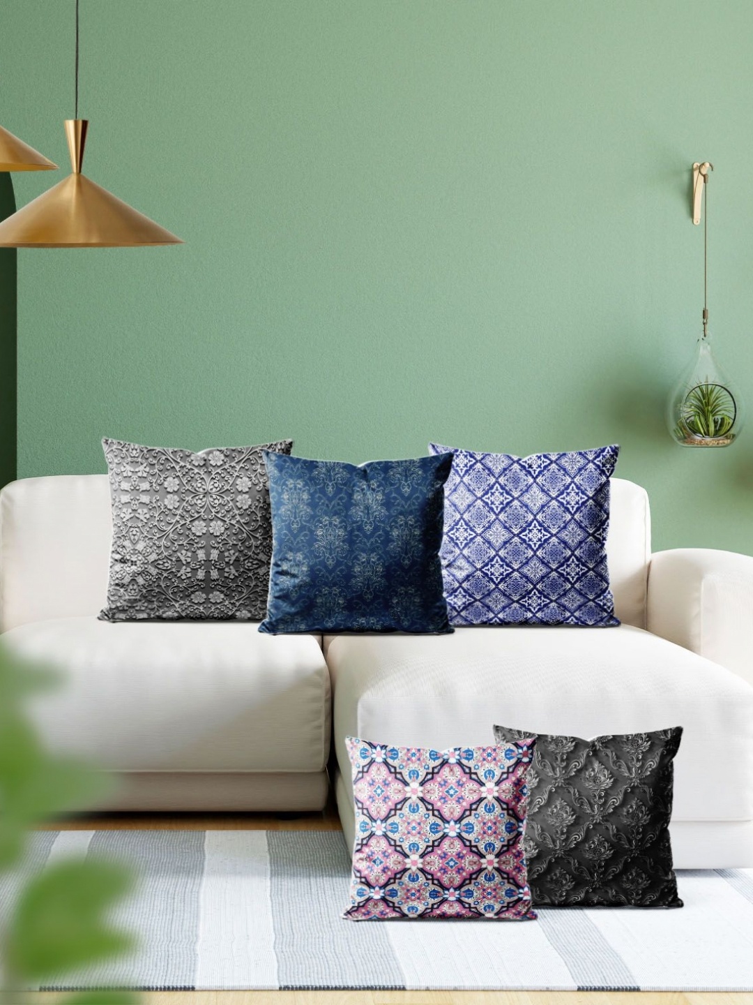 

ArtzFolio Multicoloured Set of 5 Velvet Square Cushion Covers, Multi