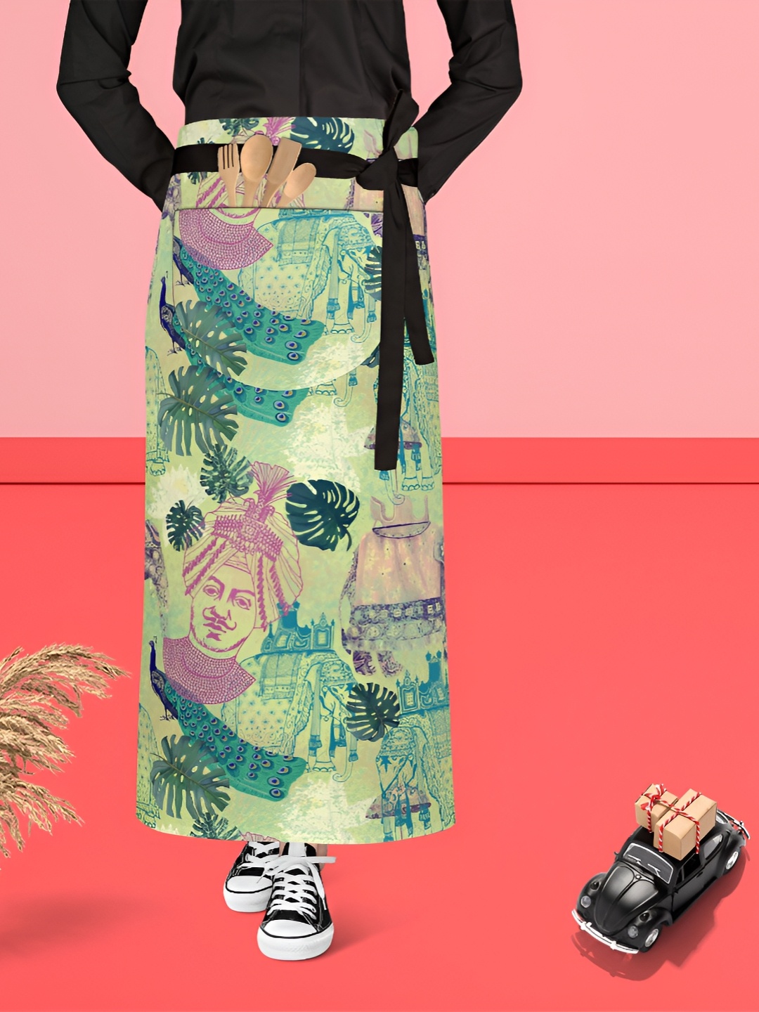 

ArtzFolio Black & Green Printed Cotton Waist Apron
