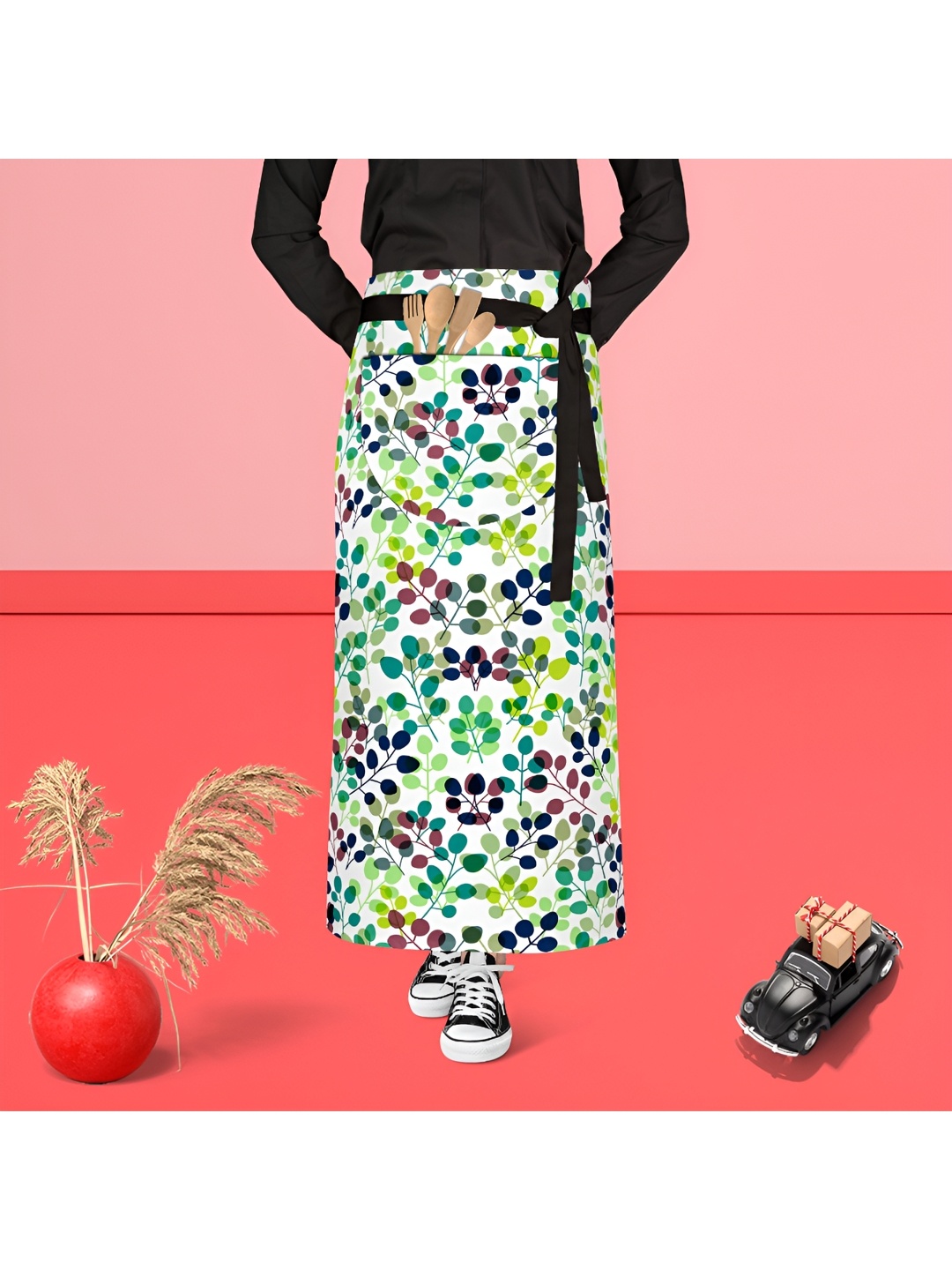 

ArtzFolio White & Green Printed Pure Cotton Waist Apron