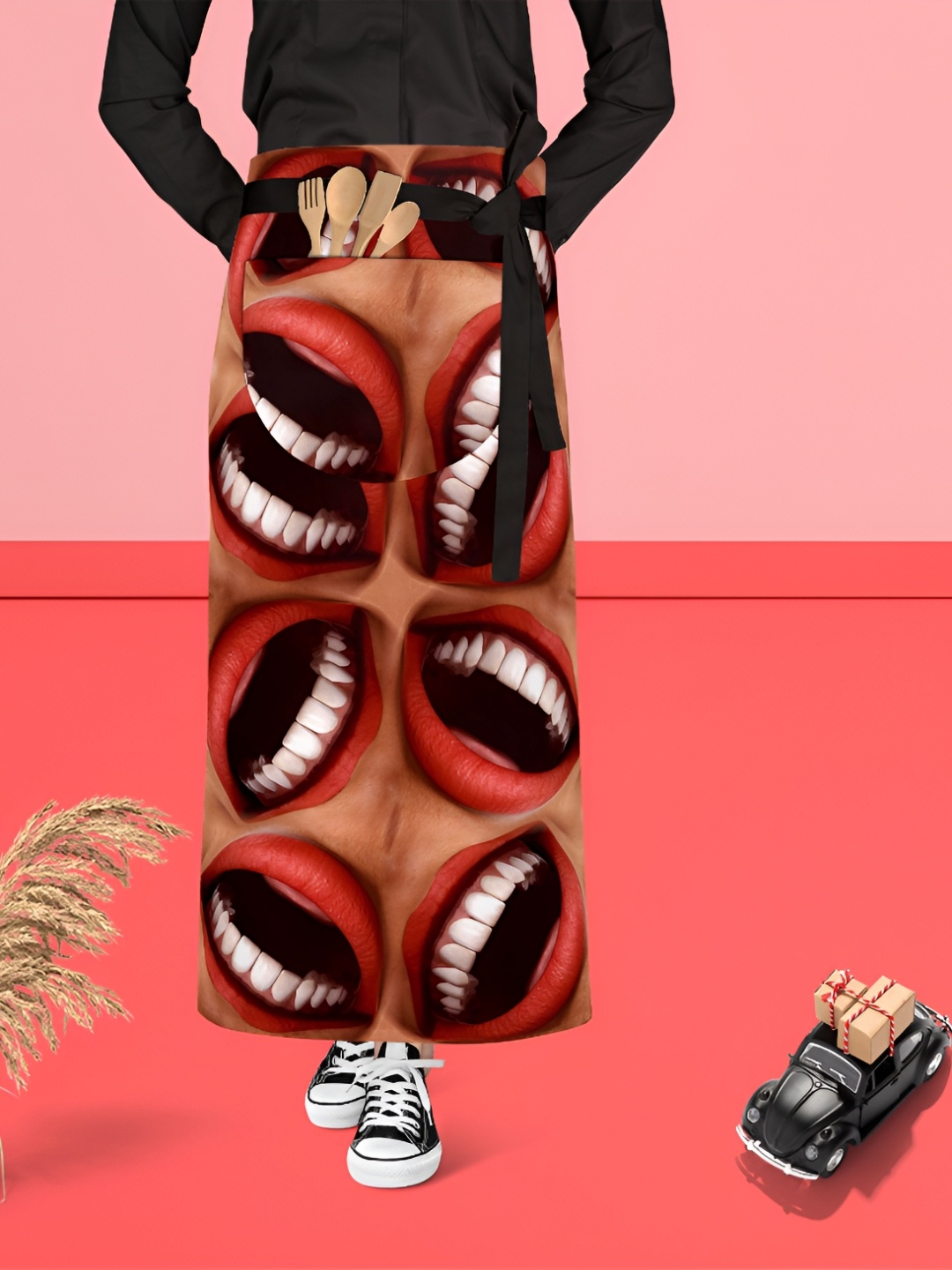 

ArtzFolio Red & Beige Printed Cotton Waist Apron