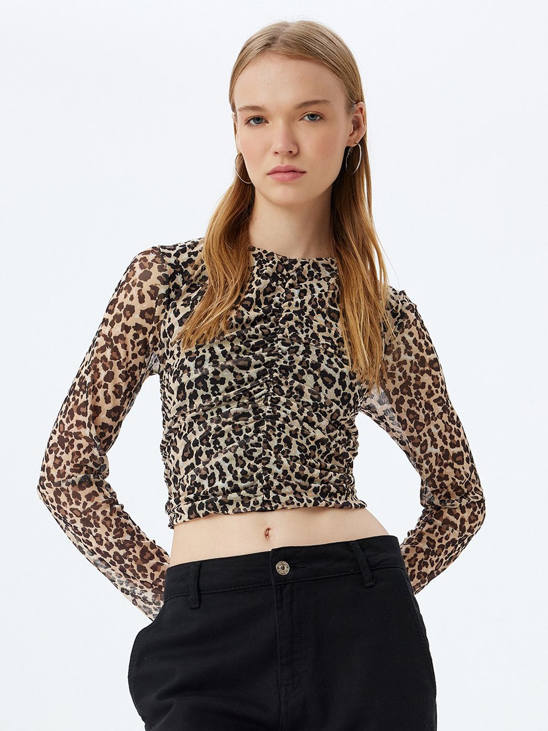 

Koton Women Animal Print Crop Top, Beige