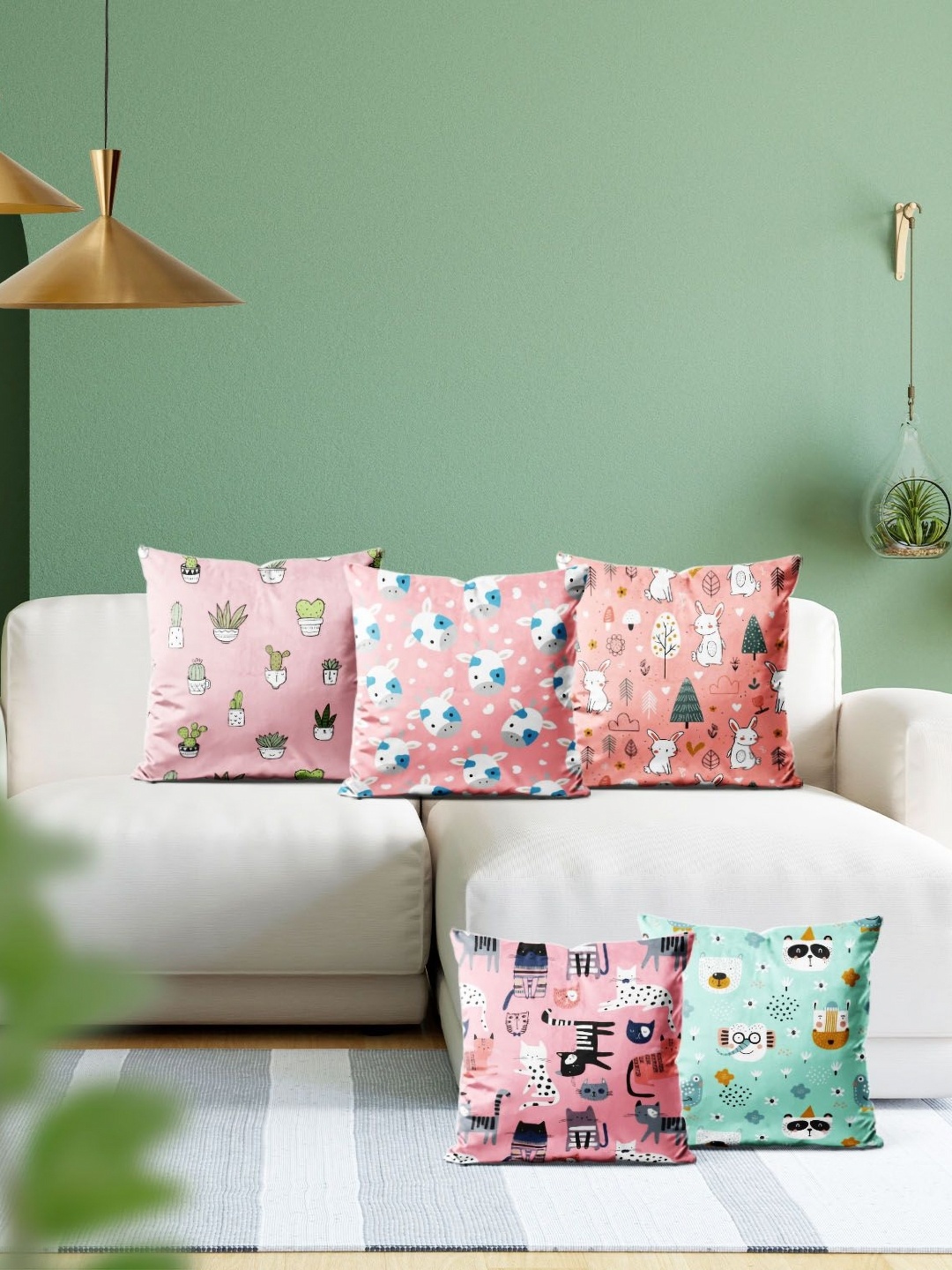 

ArtzFolio Multicoloured Set of 5 Velvet Square Cushion Covers, Multi