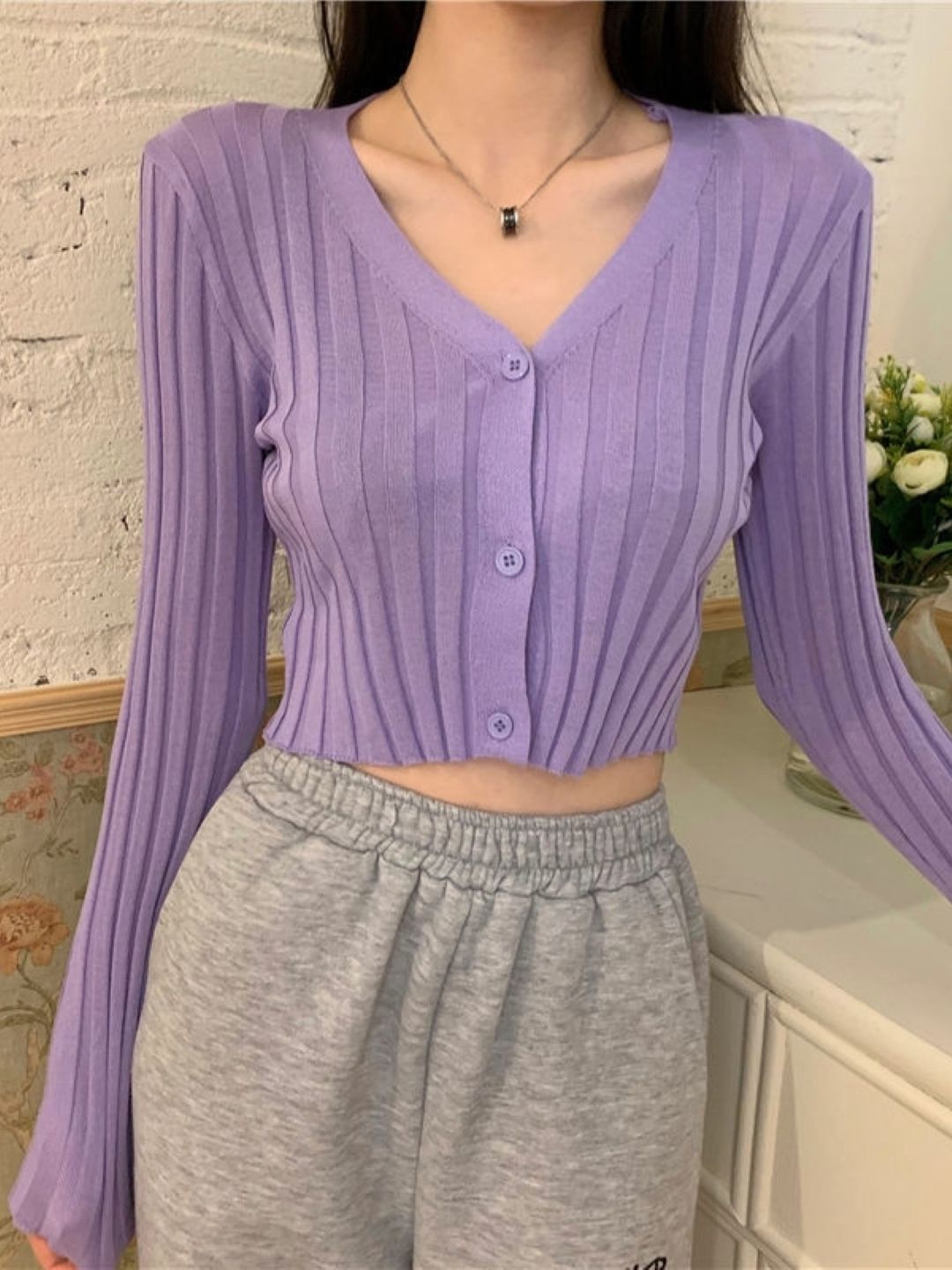 

HERE&NOW Women Vertical Stripes Striped Crop Top, Purple