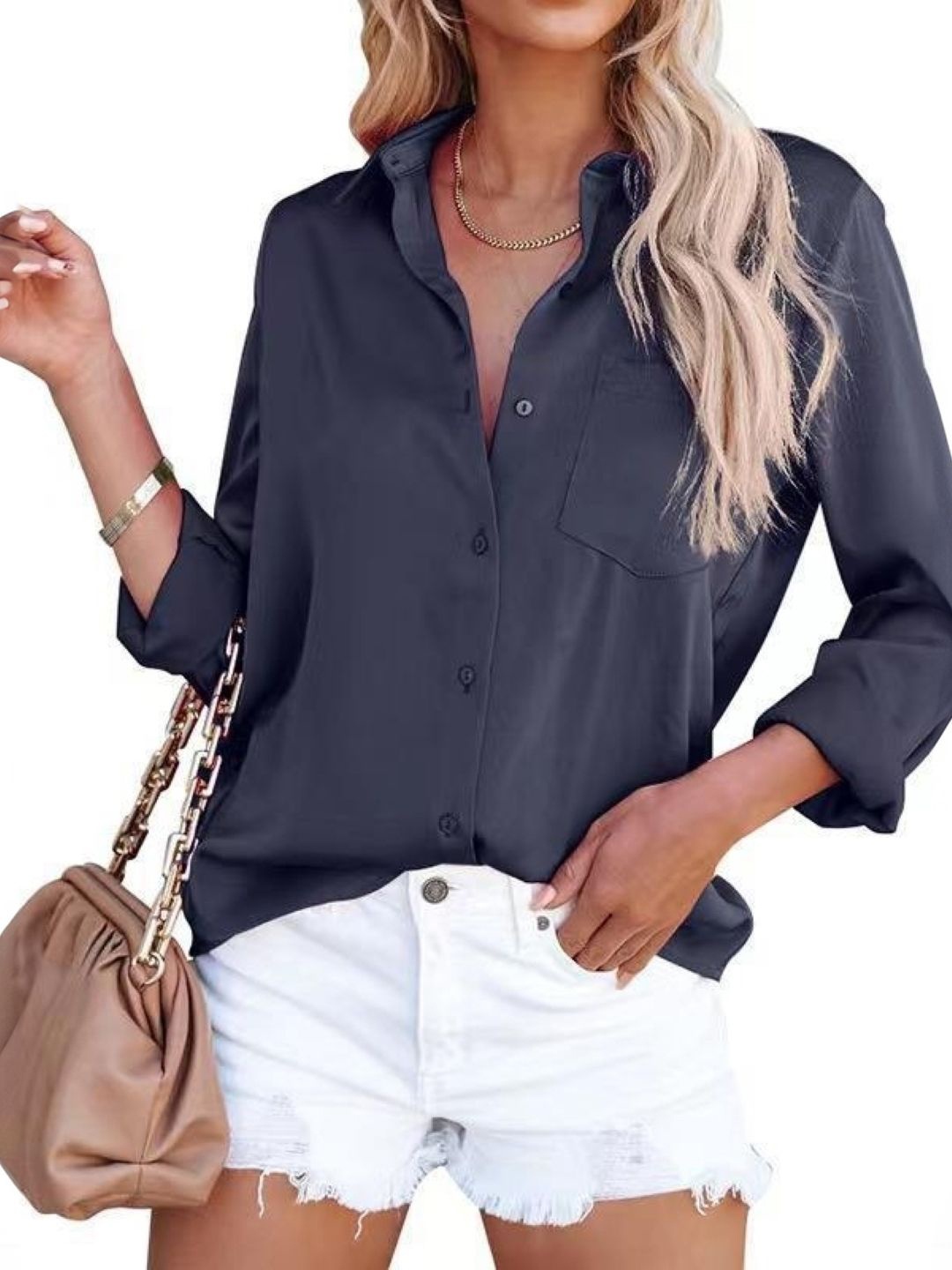 

StyleCast Women Spread Collar Casual Shirt, Grey