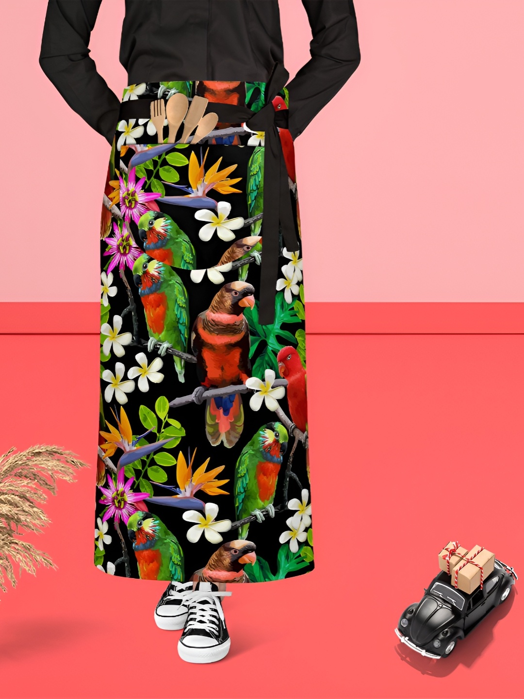 

ArtzFolio Black & Green Printed Cotton Waist Apron