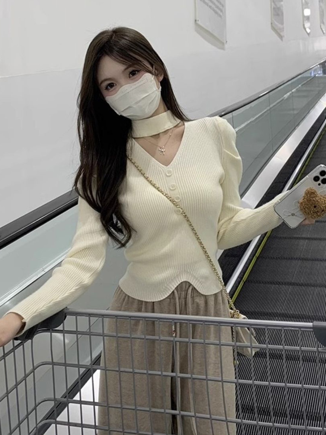

HERE&NOW Cut Out Long Sleeves Top, White