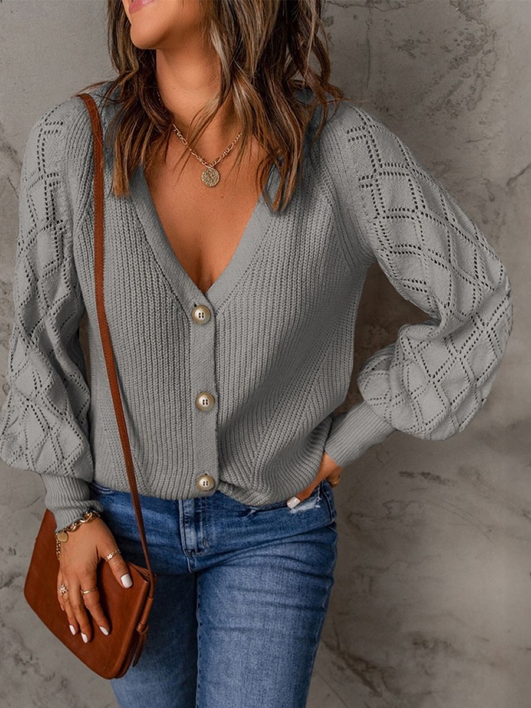 

StyleCast Women V-Neck Long Sleeves Shirt Style Top, Grey