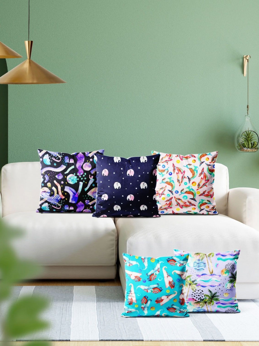 

ArtzFolio Multicoloured Set of 5 Velvet Square Cushion Covers, Multi