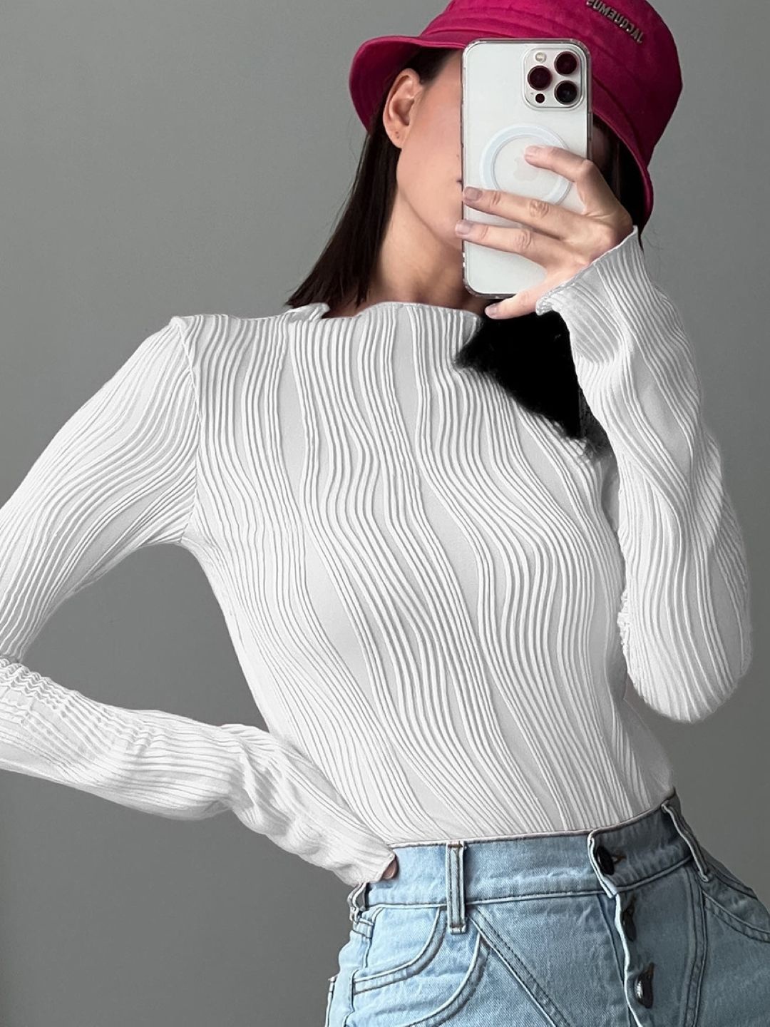 

StyleCast Women Mandarin Collar Extended Sleeves Top, White
