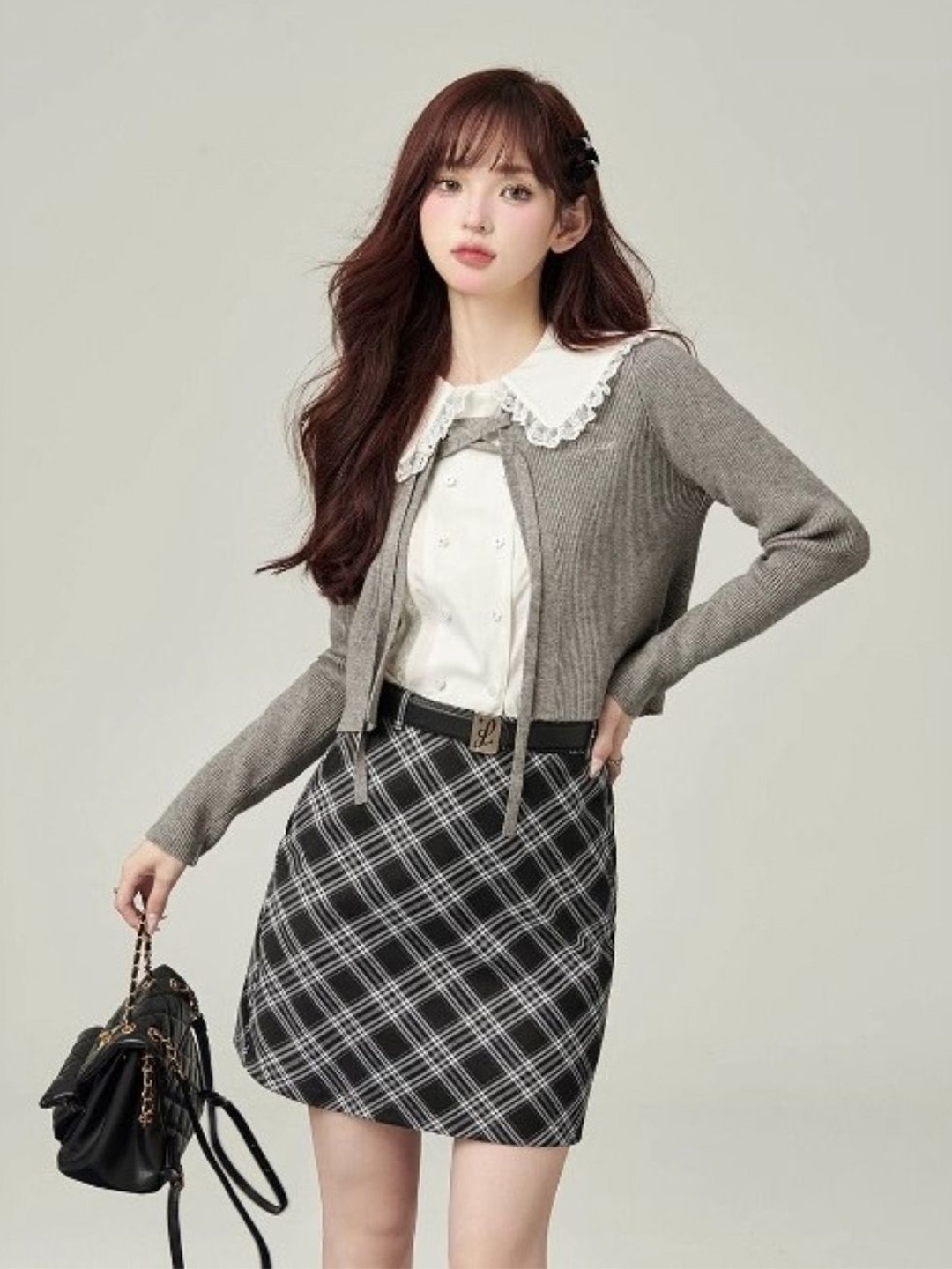 

KPOP Women Tie-Up Neck Top, Grey