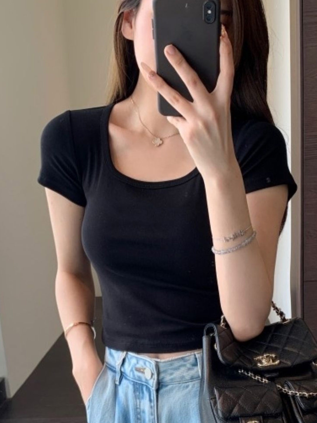 

HERE&NOW Women Round Neck Regular Top, Black