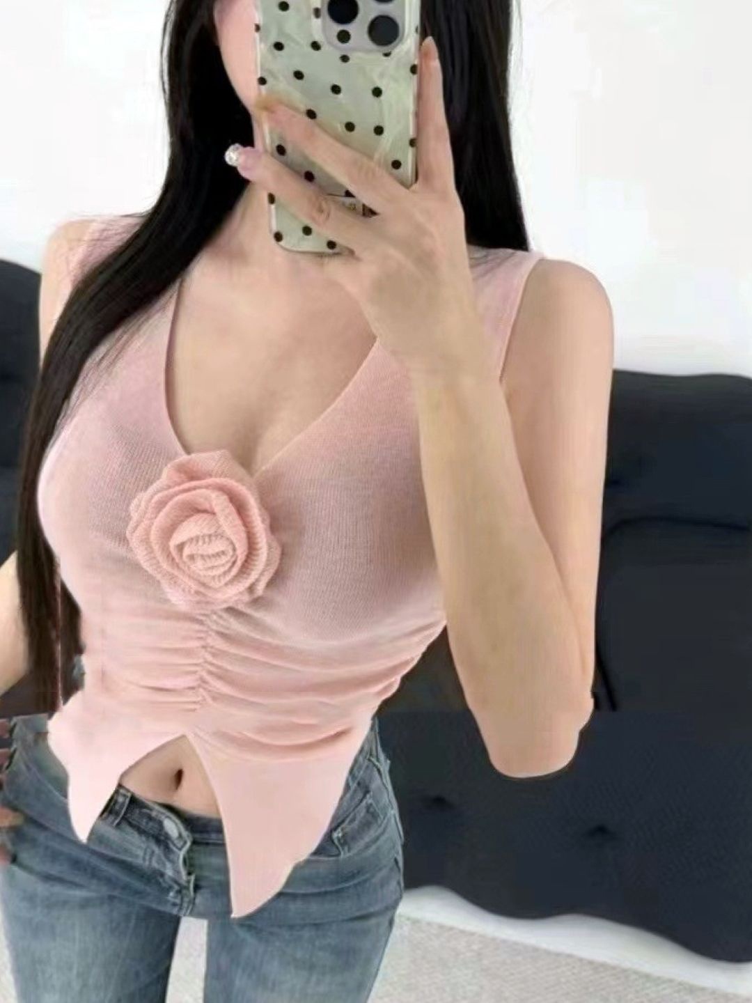 

KPOP V-Neck Ruched Sleeveless Top, Pink
