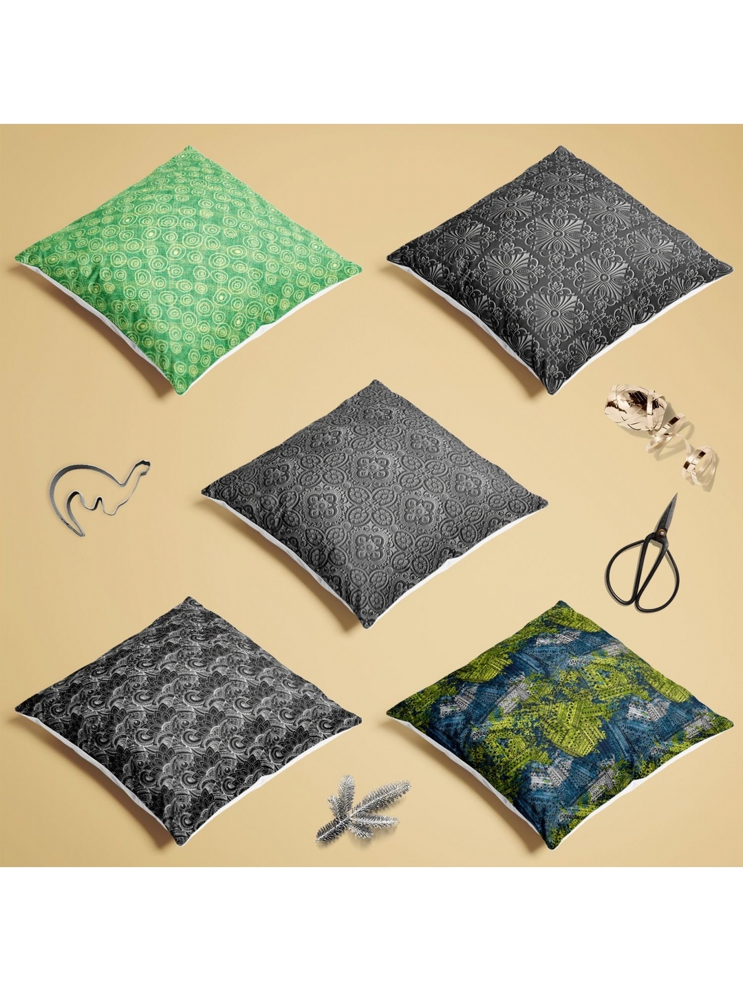 

ArtzFolio Multicoloured Set of 5 Velvet Square Cushion Covers, Multi