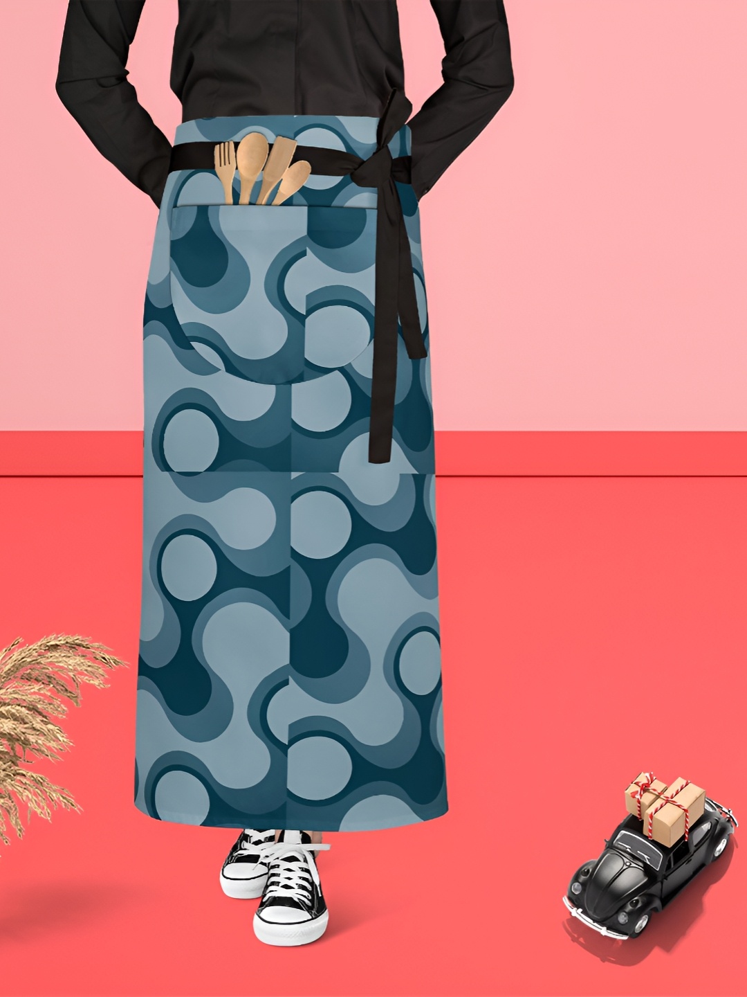

ArtzFolio Blue & Grey Printed Cotton Waist Apron