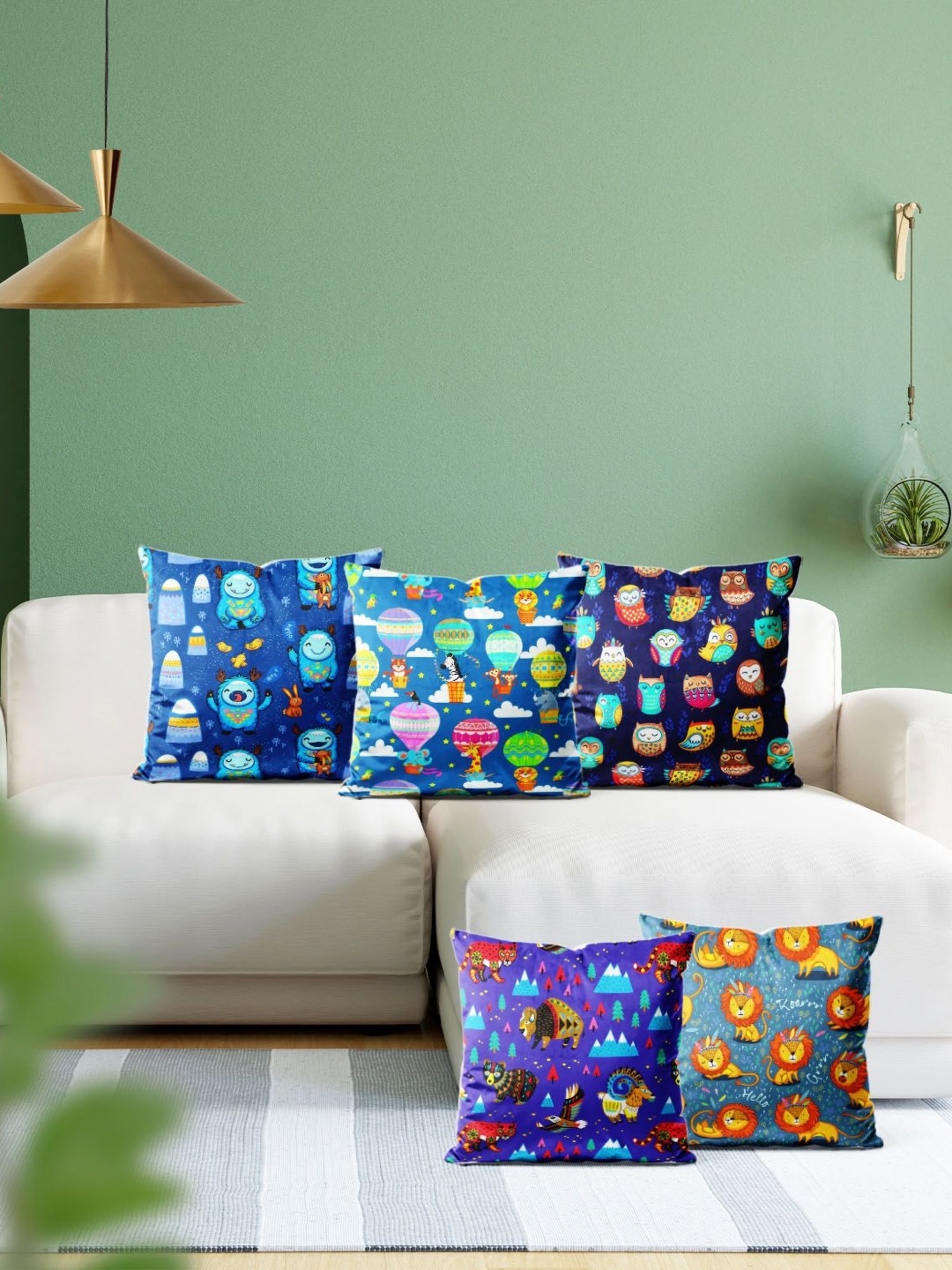 

ArtzFolio Multicoloured Set of 5 Velvet Square Cushion Covers, Multi