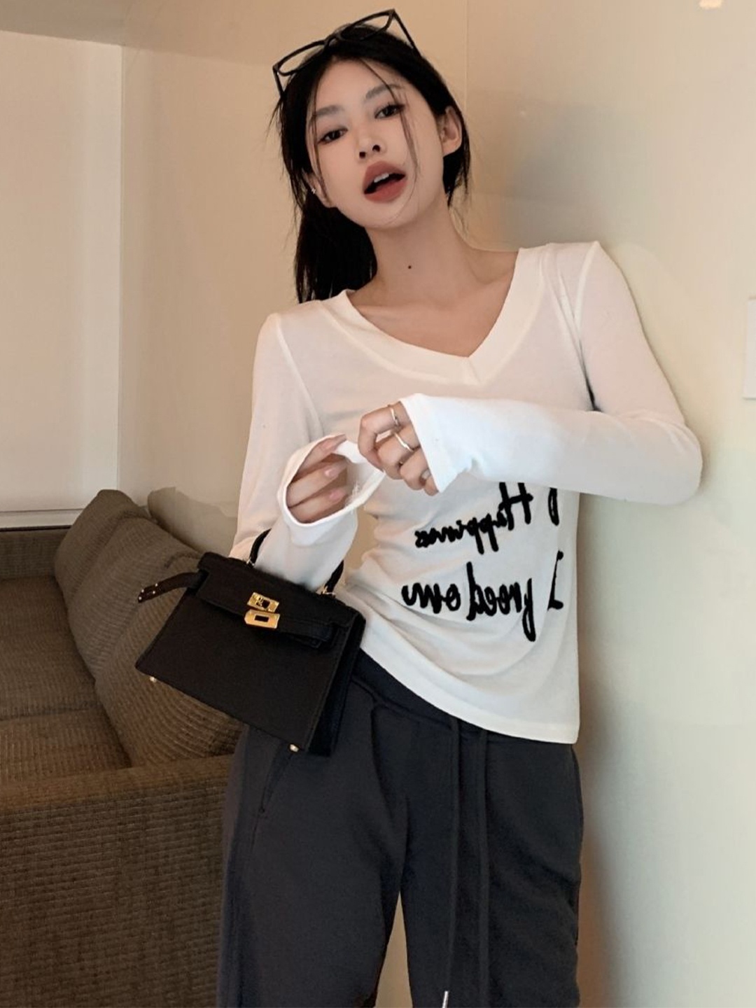 

HERE&NOW Women Typography Printed Extended Sleeves Top, White