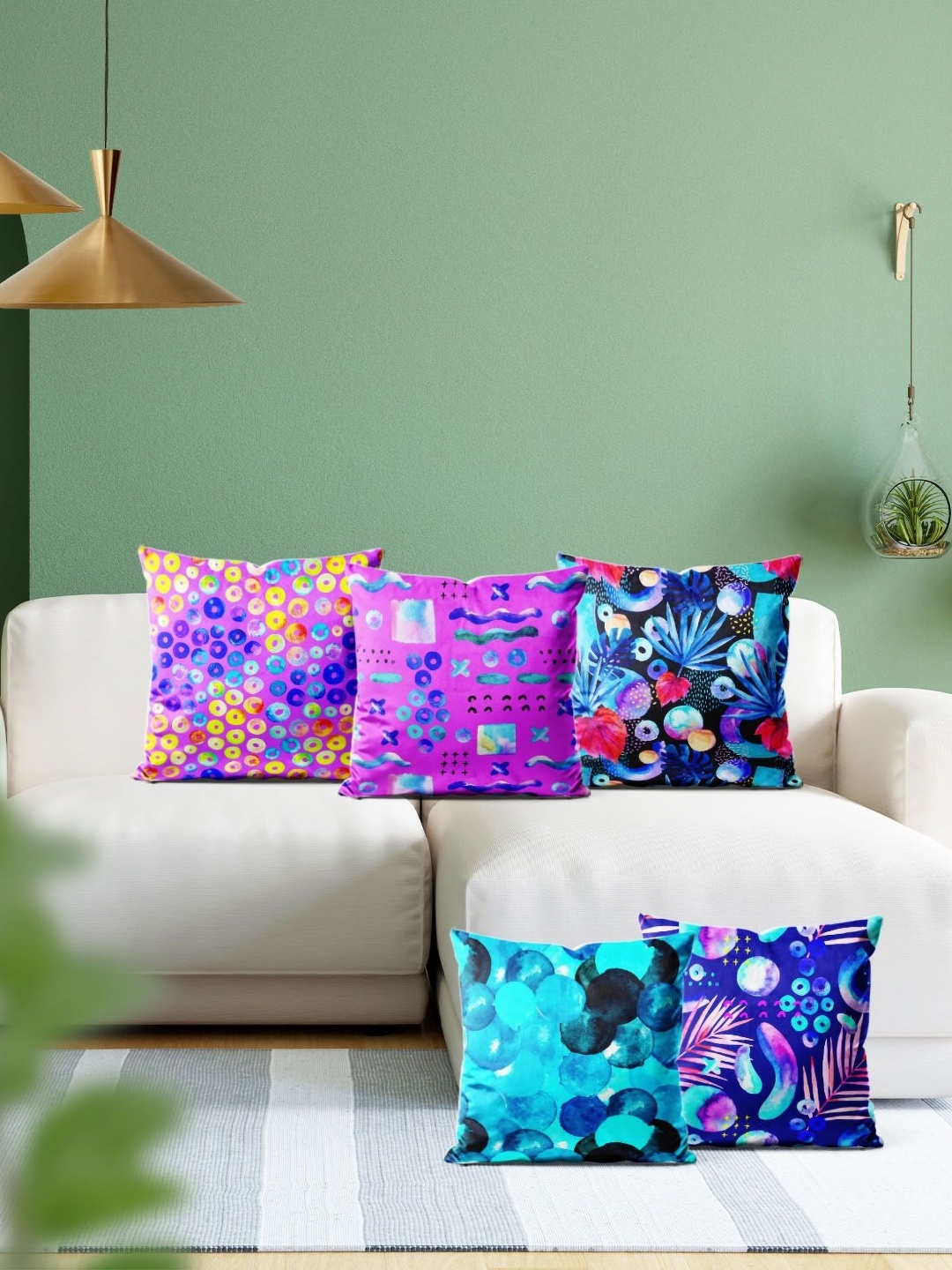 

ArtzFolio Multicoloured Set of 5 Velvet Square Cushion Covers, Multi