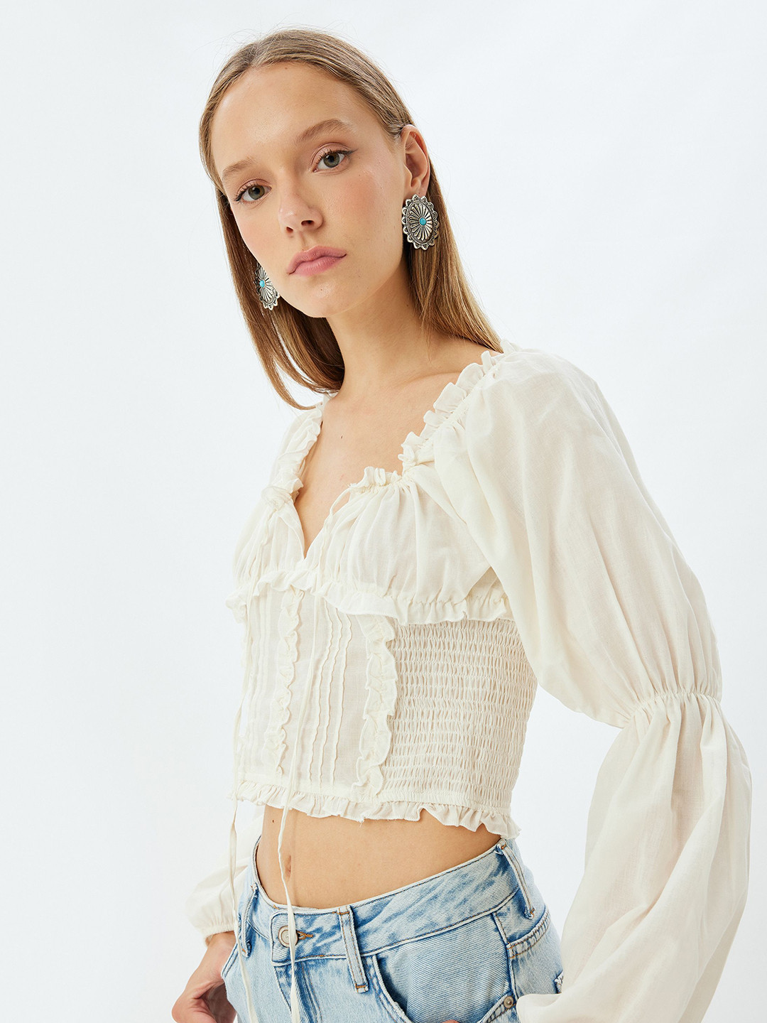 

Koton Women Tie-Up Neck Cotton Crop Top, White