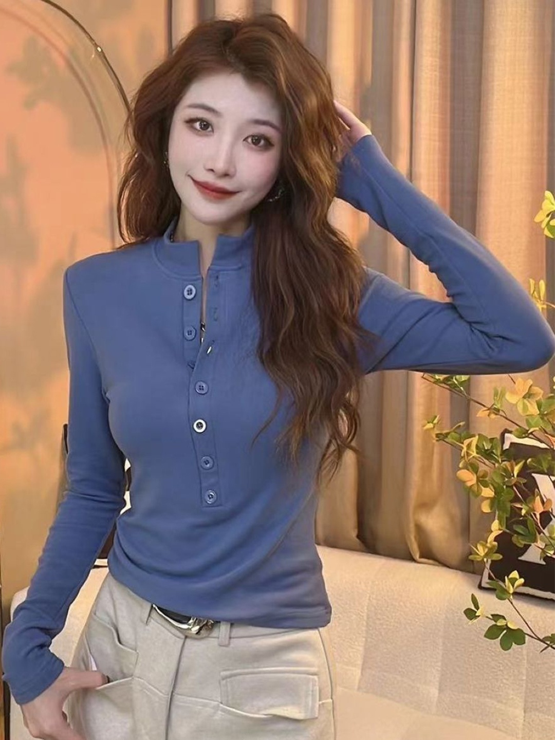

HERE&NOW Women Extended Sleeves Top, Blue