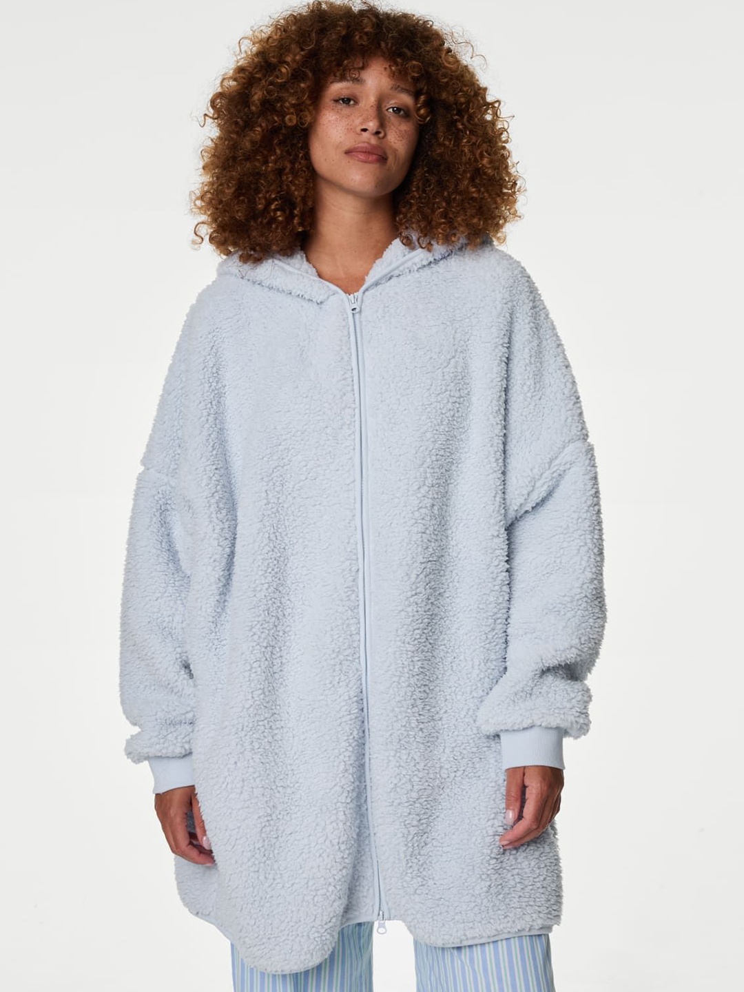 

Marks & Spencer Women Self Design Hooded Sweatshirt, Blue