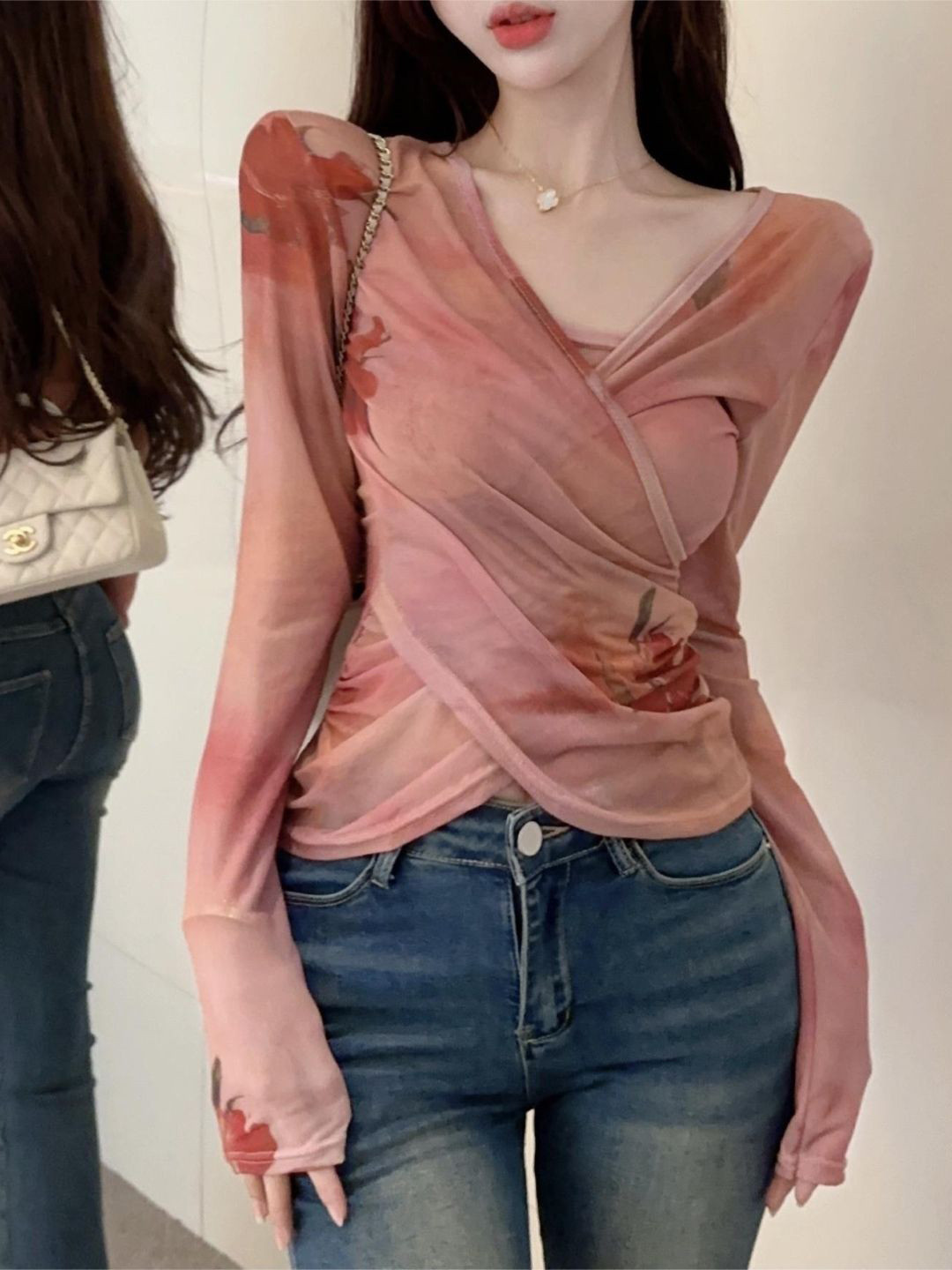 

HERE&NOW Floral Printed Wrap Top, Pink