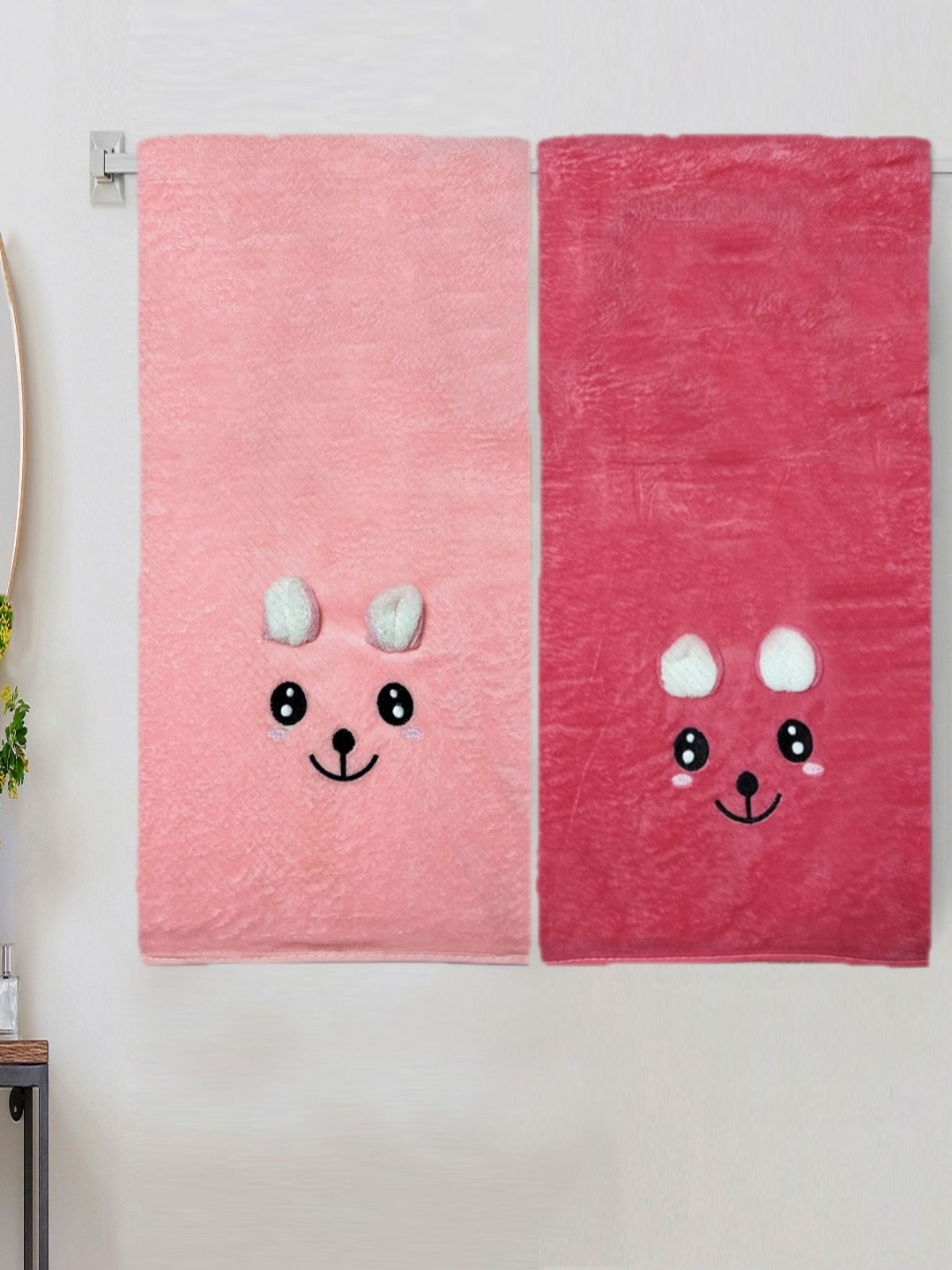 

ANA Pink & Red 2 Pieces Bunny Face Printed 300 GSM Bath Towels