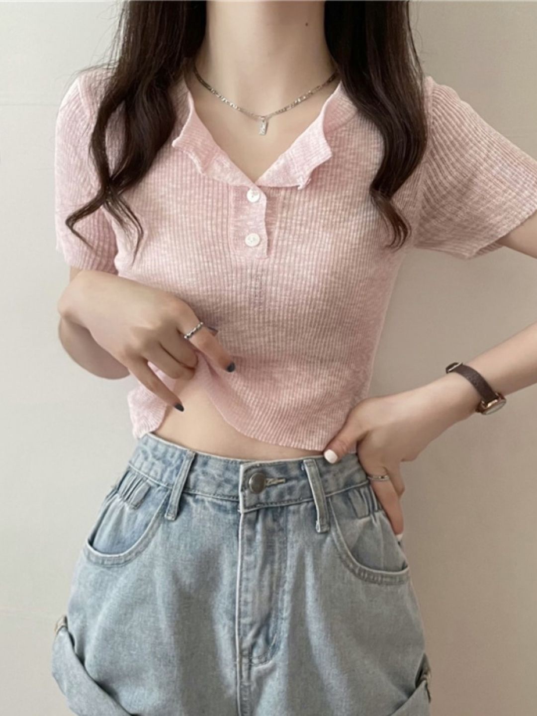 

HERE&NOW Women Vertical Stripes Striped Regular Top, Pink